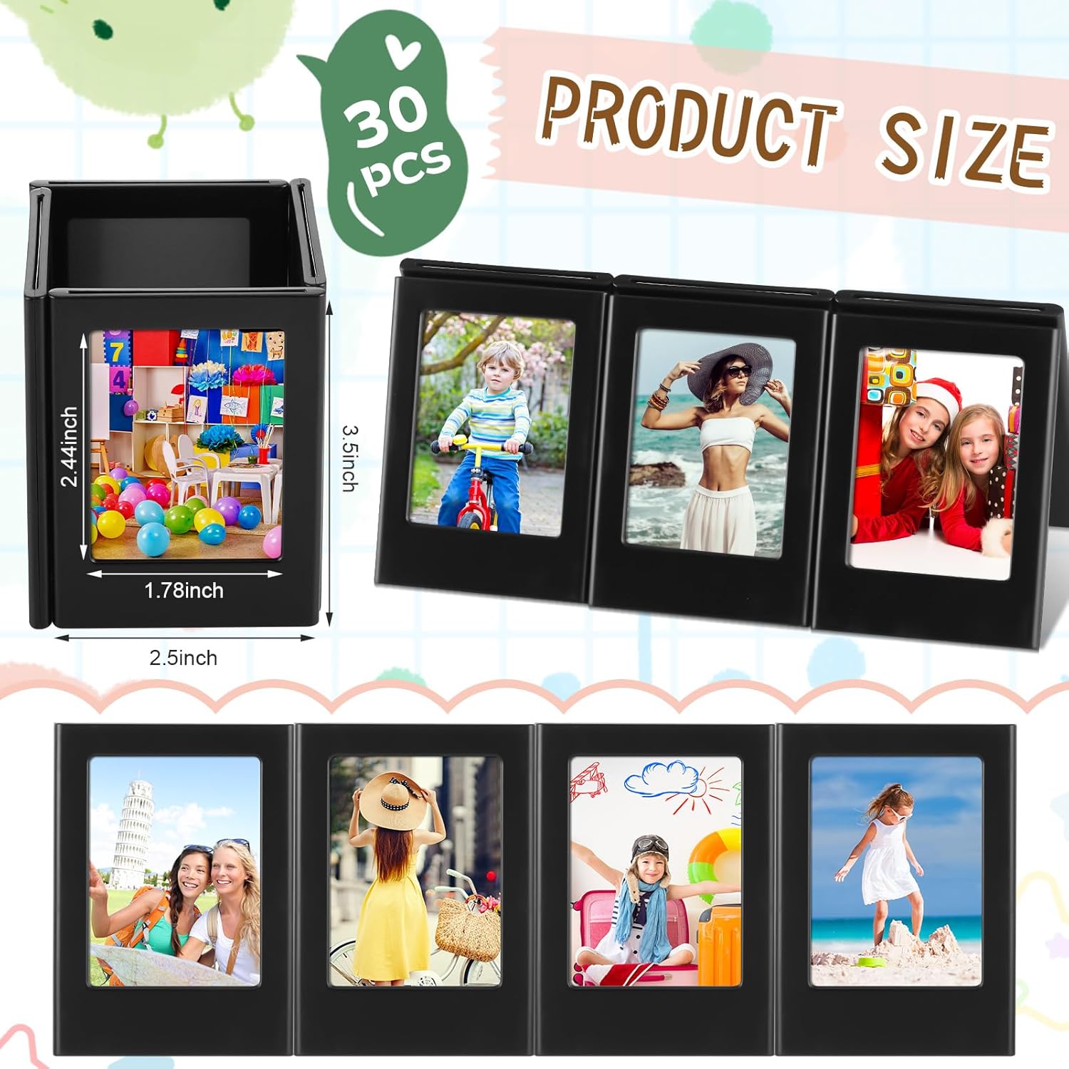 Paquete de 30 mini portarretratos magnéticos de 2 x 3 pulgadas, imán para refrigerador, portarretratos para mesa, juego de marcos de fotos