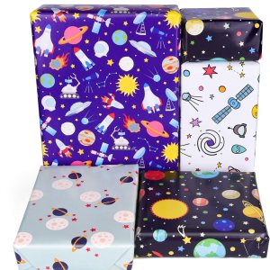 PLULON 6 hojas de papel de regalo de cumpleaños, diseño del espacio exterior para niños, regalo de fiesta de cumpleaños y baby shower PLULON 6 hojas de papel de regalo de cumpleaños, diseño del espacio exterior para niños, regalo de fiesta de cumpleaños y baby shower