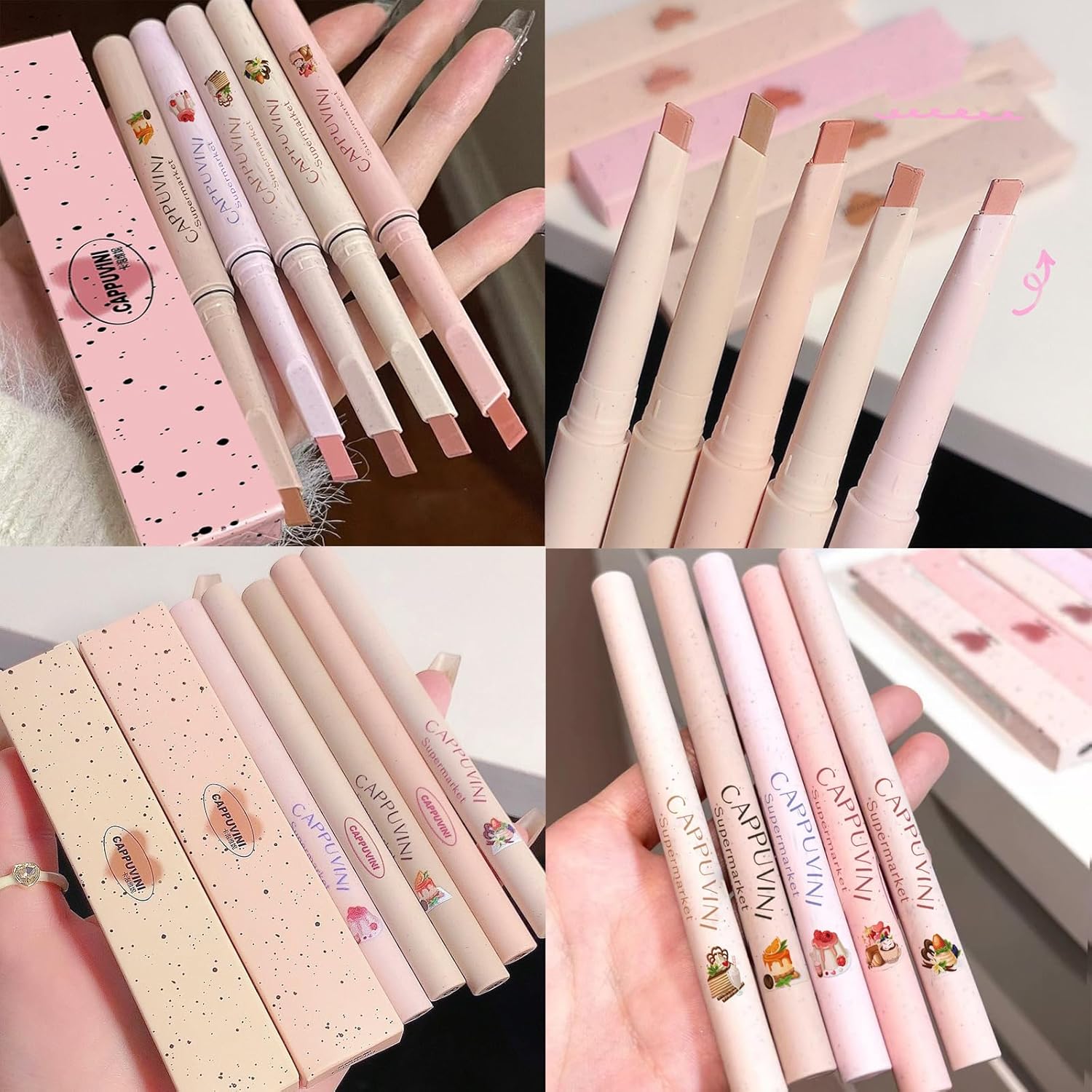 Juego de 5 lápices de labios de colores, 5 piezas de lápiz labial rosa nude, resistente al agua, cremoso acabado mate, lápiz labial para definir la