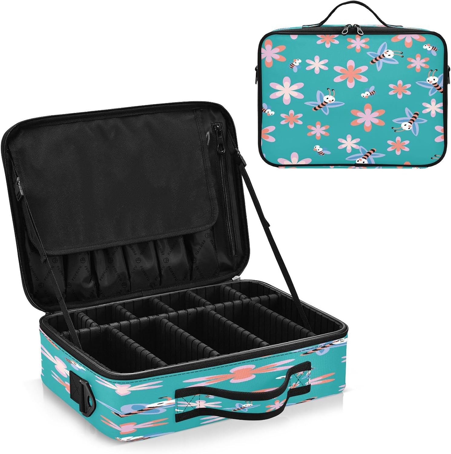 Bee Cartoon Turquoise Flower travel cosmetic bags for women toiletries travel make up bag women portable travel makeup bolsa cosmetiqueras para