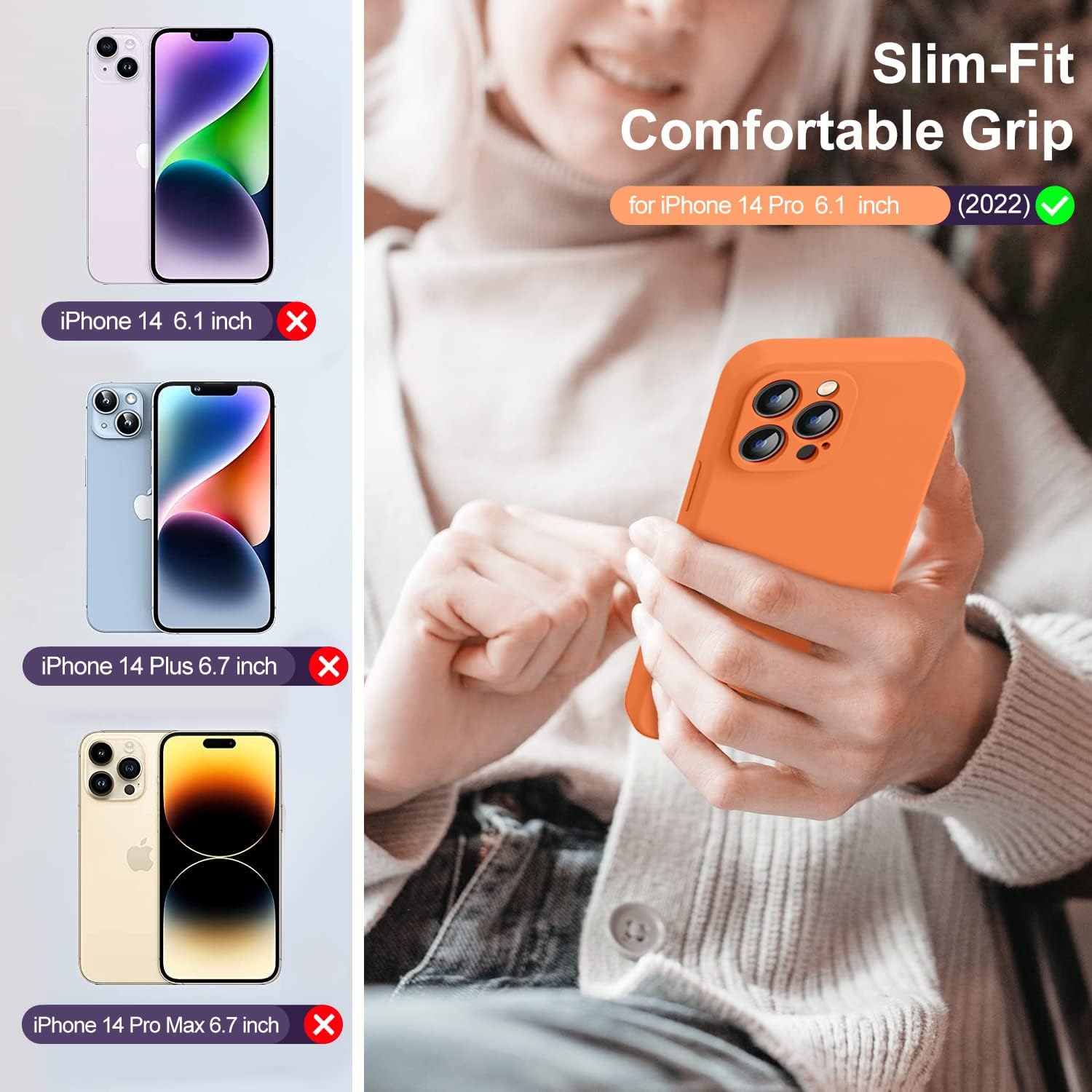 TISOOG Funda compatible con iPhone 14 Pro para mujer, con 2 protectores de pantalla de vidrio templado 9H, protección de cámara forro de microfibra