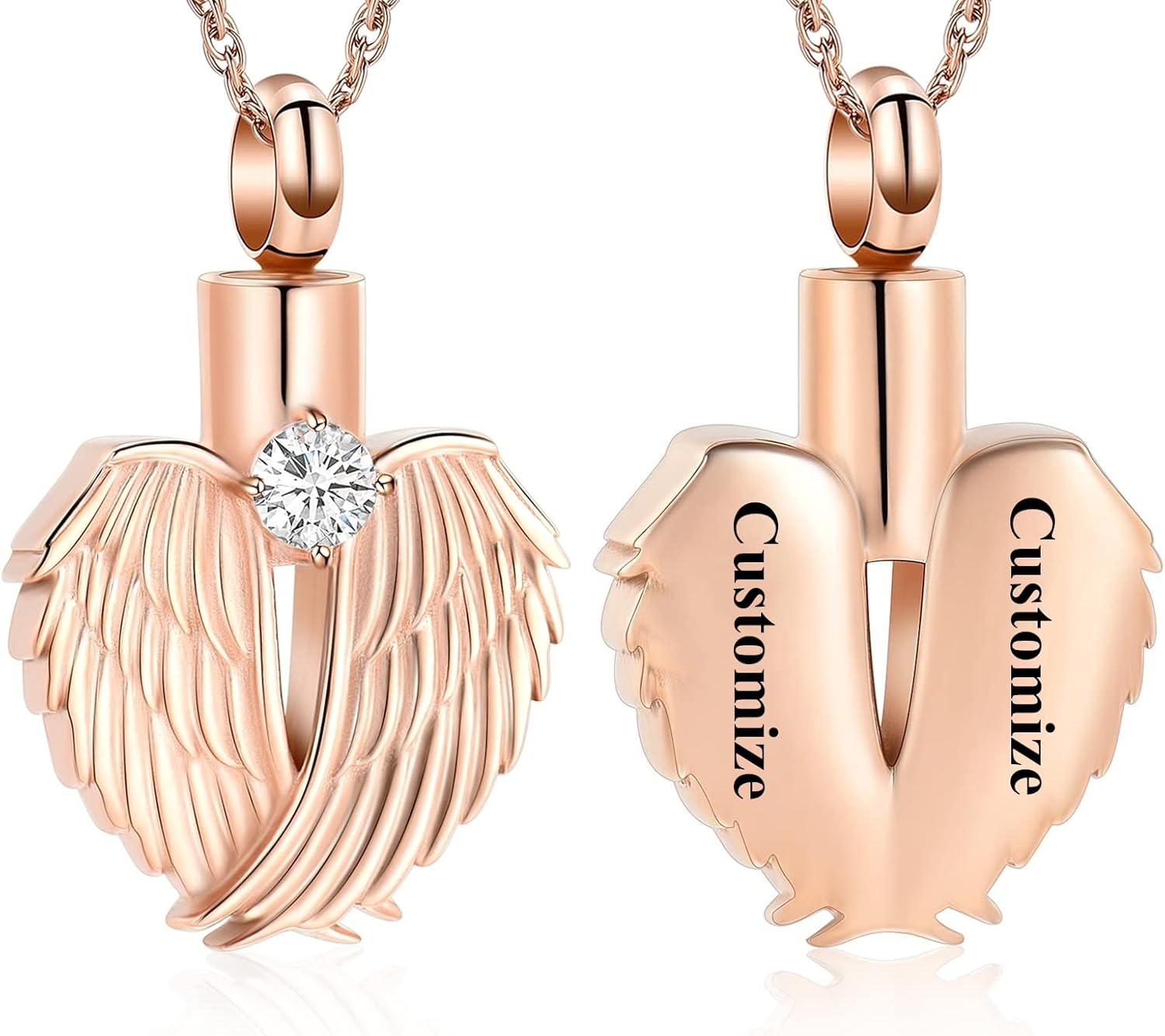 shajwo Collar de urna de corazón para cenizas para mujer, colgante conmemorativo de ala de ángel, recuerdo de piedra natal