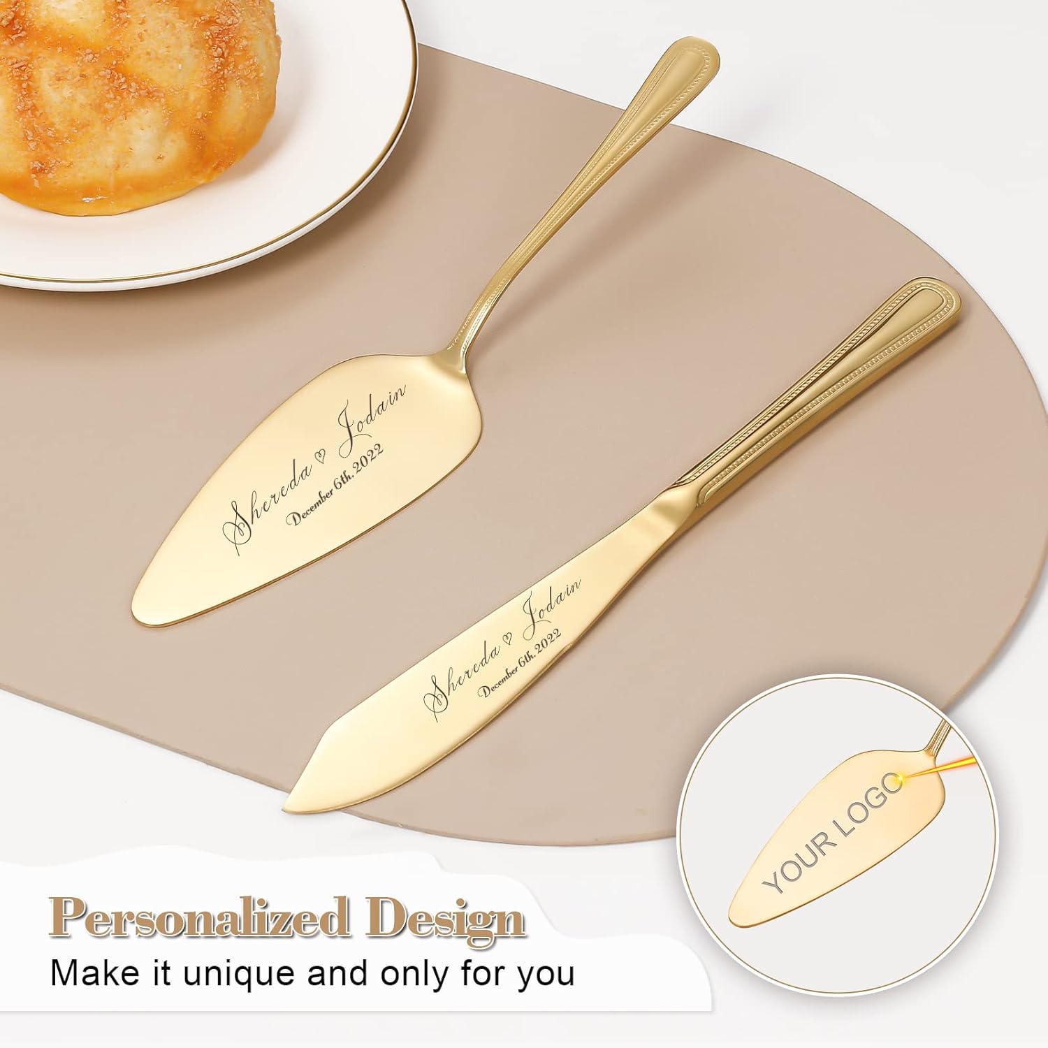 Juego de corte de pasteles para boda, juego personalizado de cuchillo y servidor para tartas de boda, juego de 2 piezas con grabado vintage, regalo