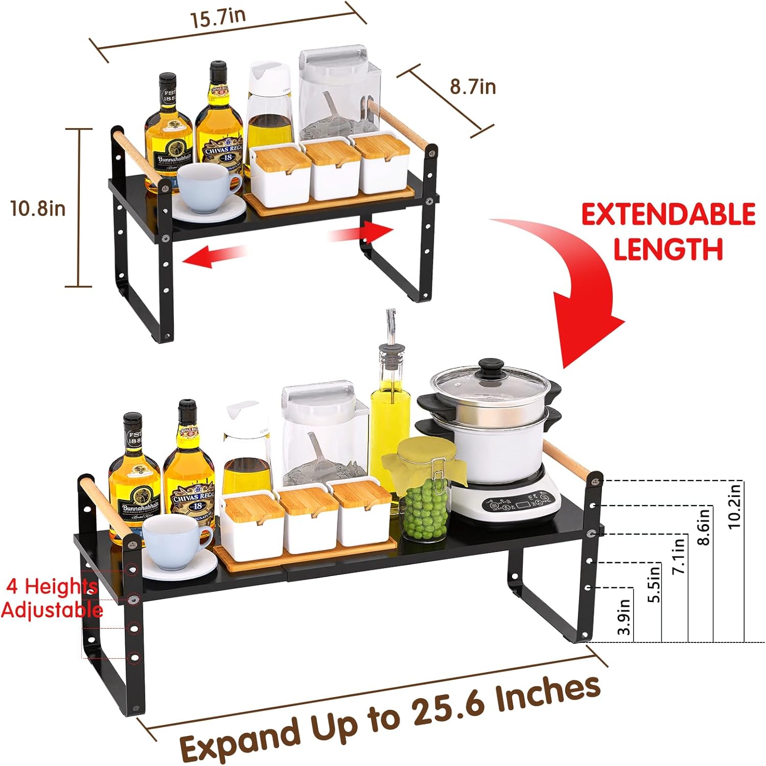 Organizador de encimera de cocina expandible, organizador de estante de gabinete ajustable, estante apilable para encimera de cocina, estantes