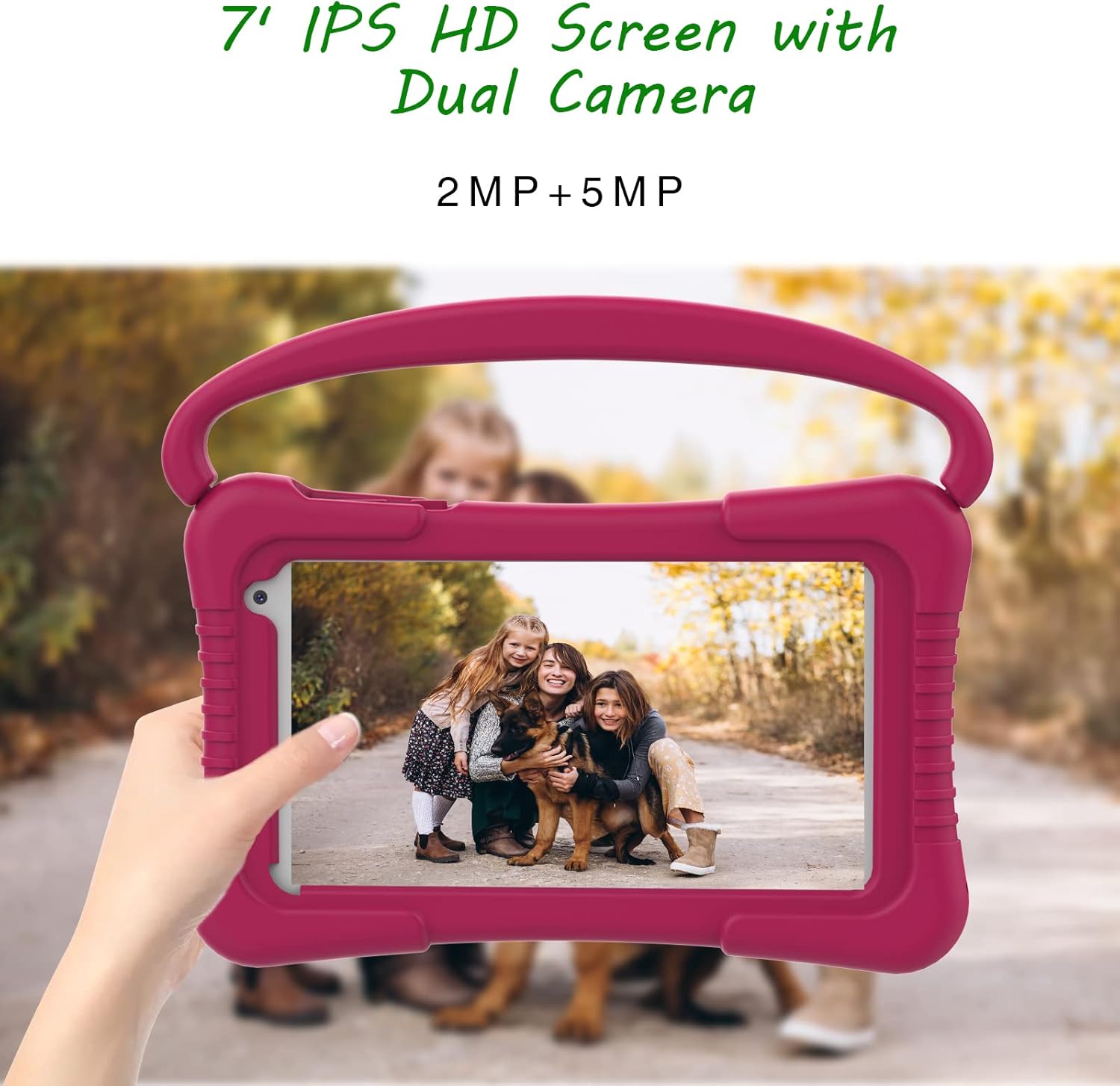 Tableta para niños de 7 pulgadas para niños con WiFi, doble cámara, tableta para niños pequeños de 32 GB, Android 11 con control parental, a prueba