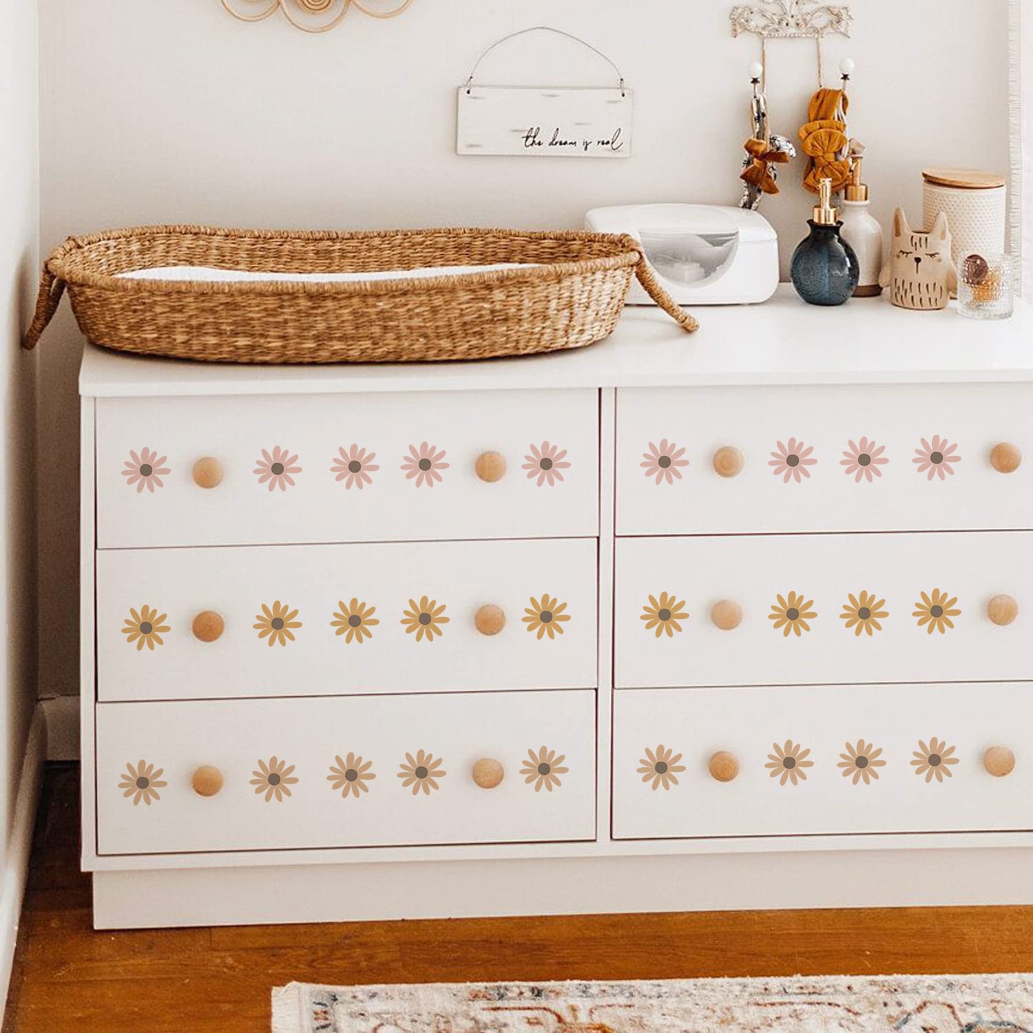 Calcomanías de pared con diseño de margaritas, 72 unidades, para habitación de niñas, sala de juegos, guardería, calcomanías de pared de margaritas