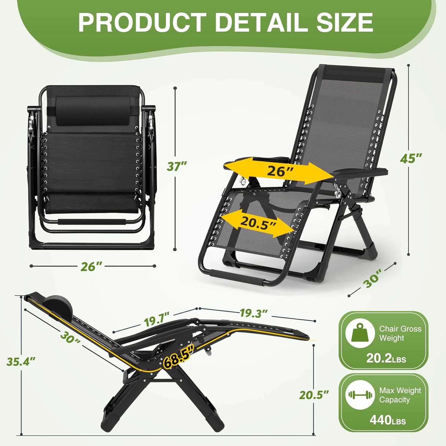 Suteck Zero Gravity – Silla reclinable de camping con cojín extraíble, bloqueo mejorado y soporte para tazas, sillas reclinables de patio