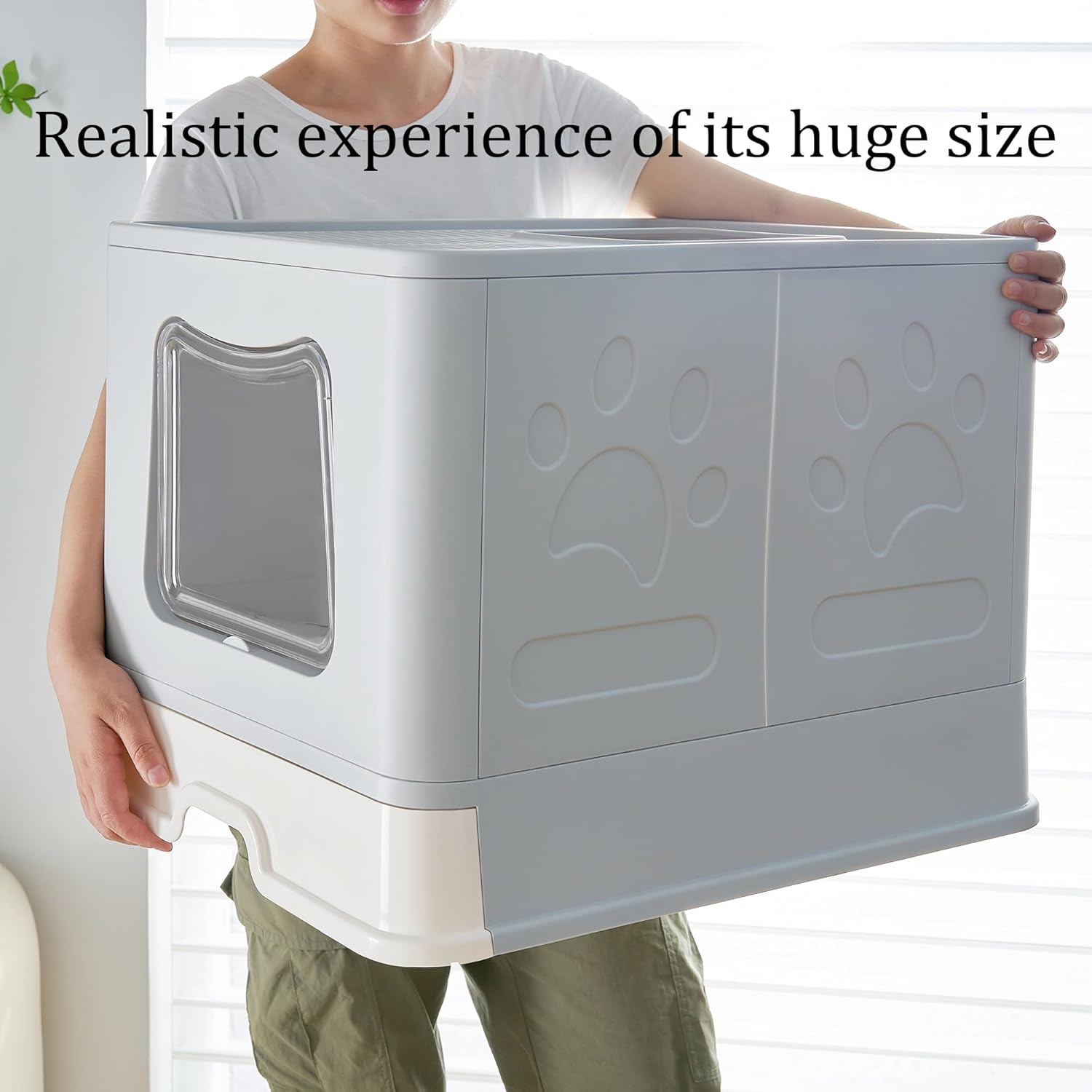 Caja de arena extragrande para gatos plegable con tapa cubierta, entrada superior cerrada, inodoro grande para gatos grandes con cuchara, bandeja de