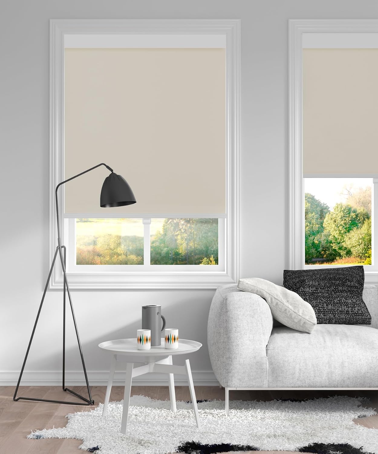 BlinDecor Persianas enrollables 100 % opacas para ventanas, sin cordón, con protección UV, persianas de puerta para hogar, beige, 27 x 72 pulgadas