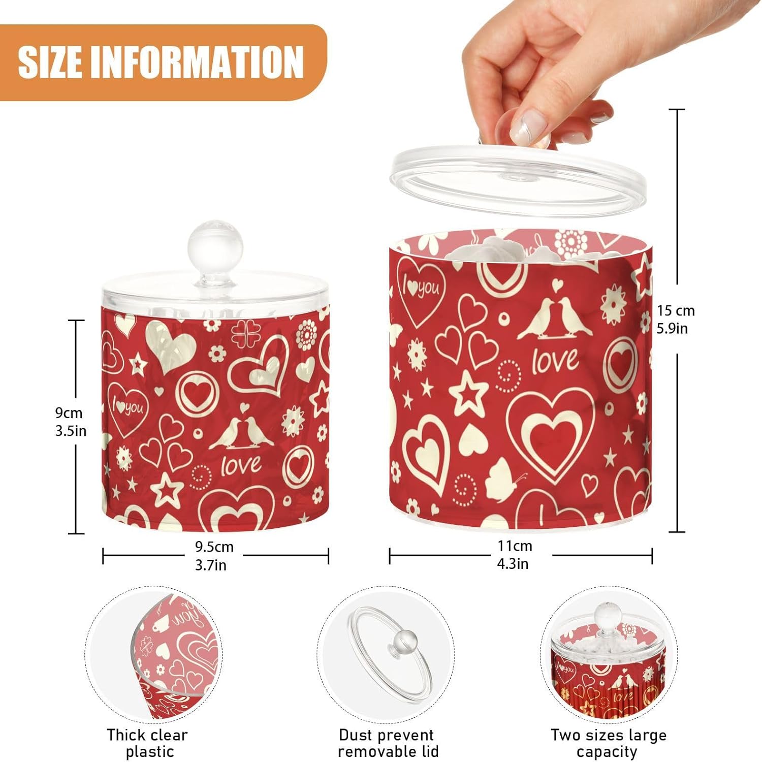 Hearts Valentines Day Jars with Lids Plastic Jars Bathroom Containers Canister Jar Cotton Pad Holder for Dorm Room Essentials for College Students