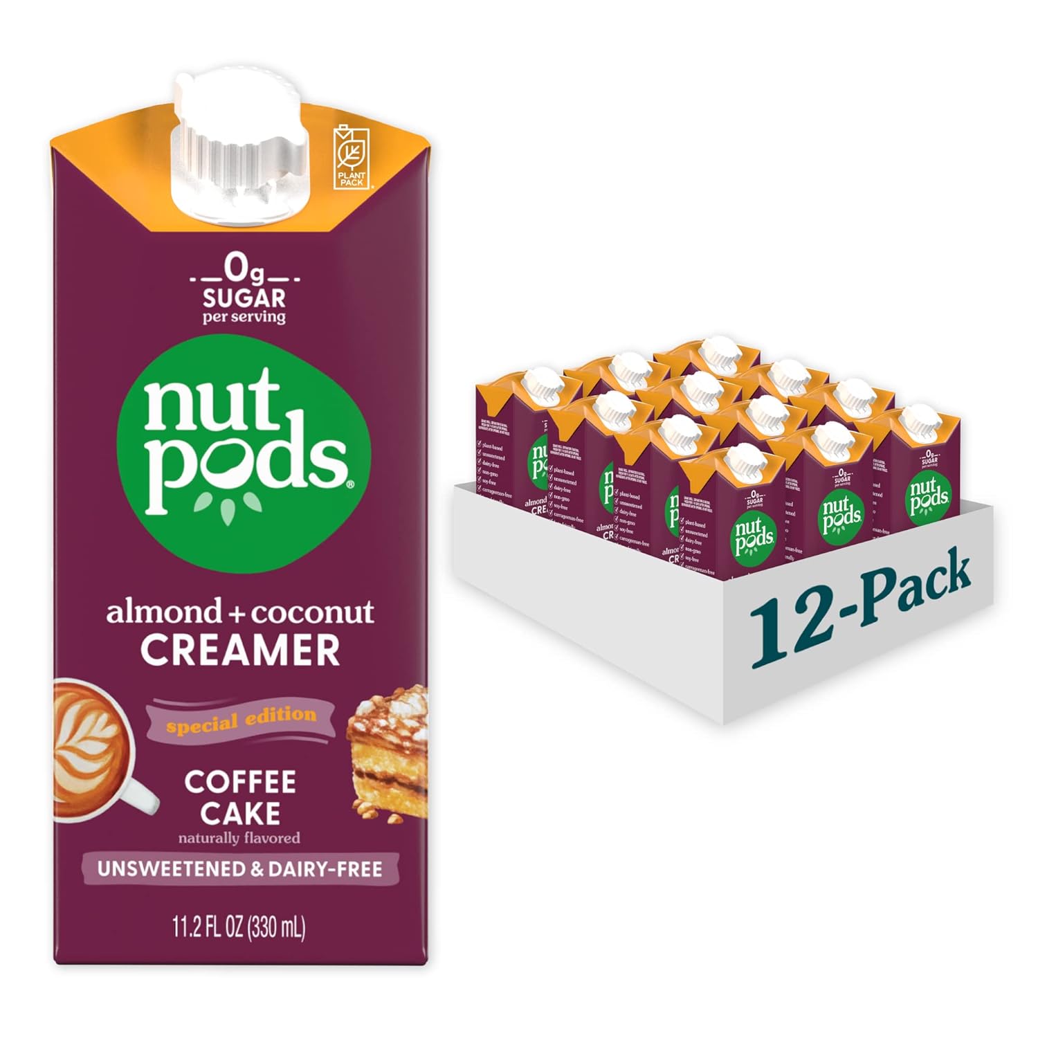 nutpods Crema para pastel de café sin azúcar, sin lácteos, hecha de almendras y cocos, Whole30, Keto, sin gluten, sin OMG, vegano, Kosher (paquete