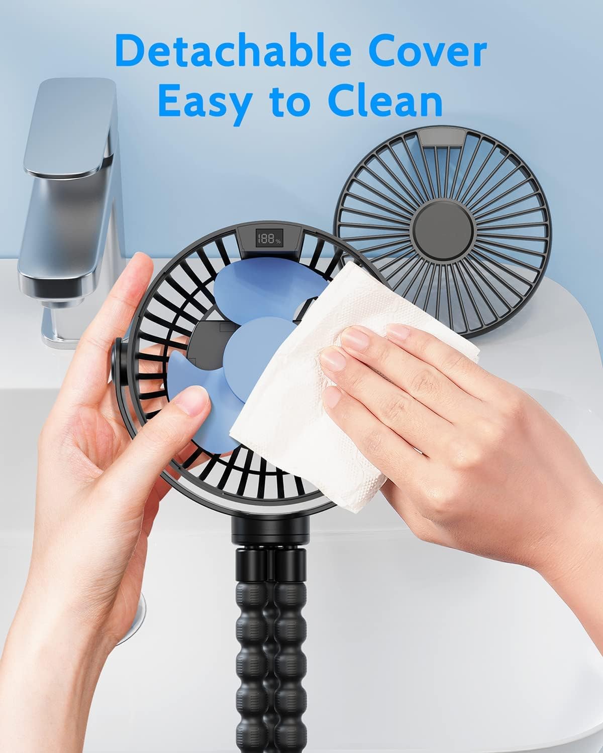 Ventilador portátil para cochecito de bebé, batería recargable con pantalla LED, potente ventilador de clip, trípode de pulpo, ventilador personal