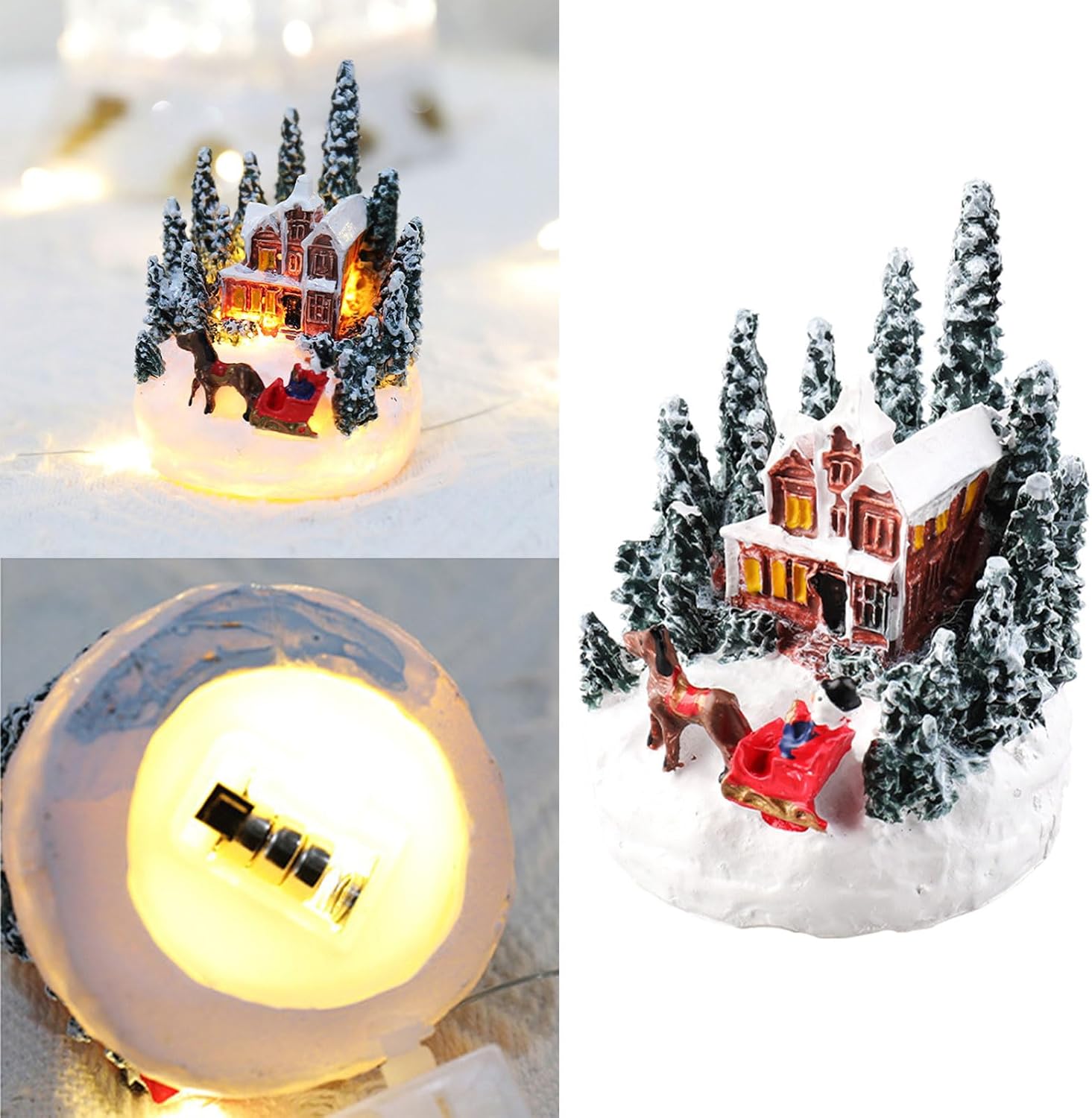beertoy Decoración de edificios coleccionables de Navidad, figuras de pueblo de Navidad, luz LED para decoración del hogar, regalo de resina, adorno