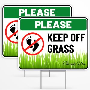Letrero con estaca con estaca, de plástico corrugado, no camina sobre la hierba, 2 unidades, con estaca, 12 x 9 pulgadas, para patio y césped Letrero con estaca con estaca, de plástico corrugado, no camina sobre la hierba, 2 unidades, con estaca, 12 x 9 pulgadas, para patio y césped