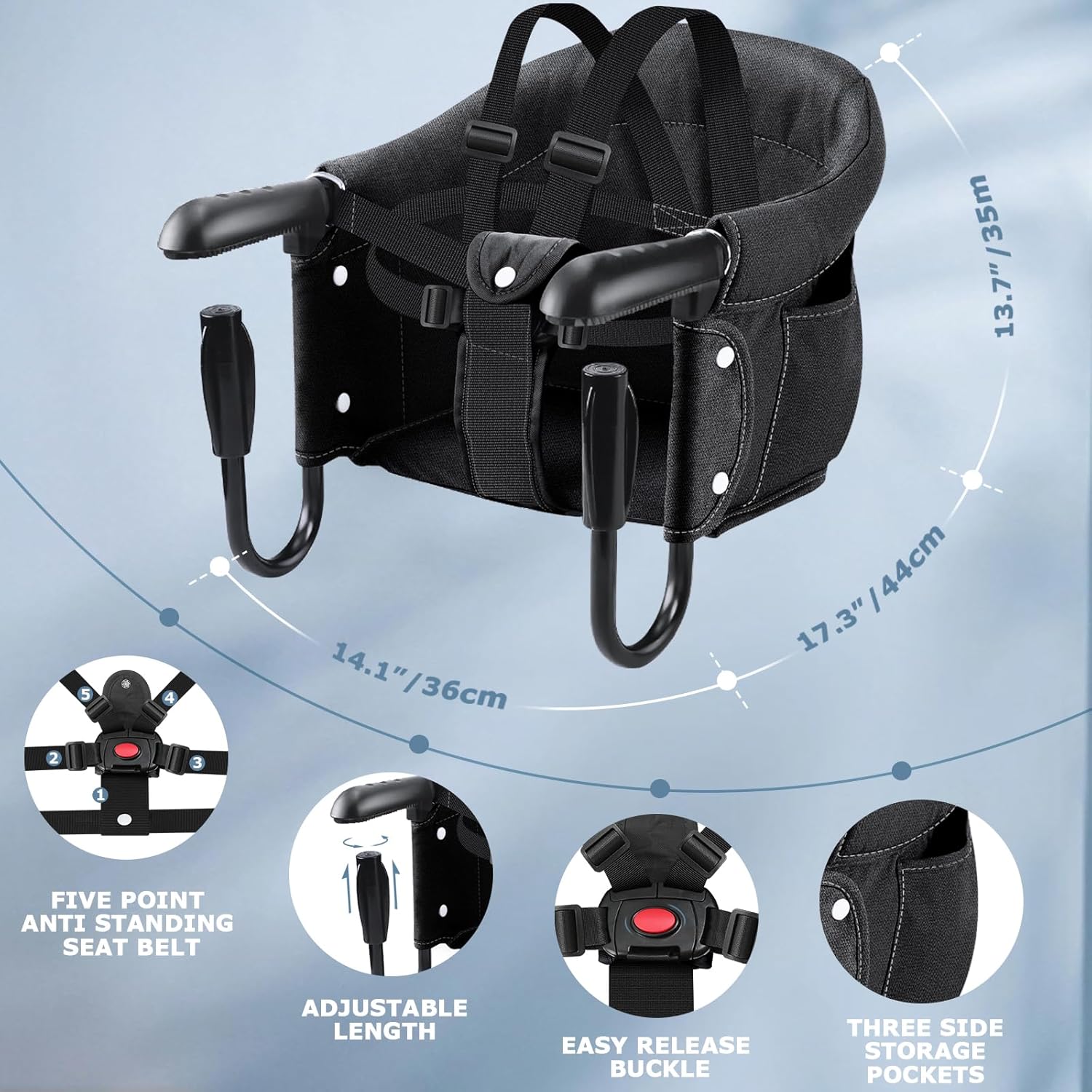 Fader Silla alta para bebé, silla alta con gancho, silla alta portátil para viajes, silla alta para mesa, portátil y plegable, adecuada para la