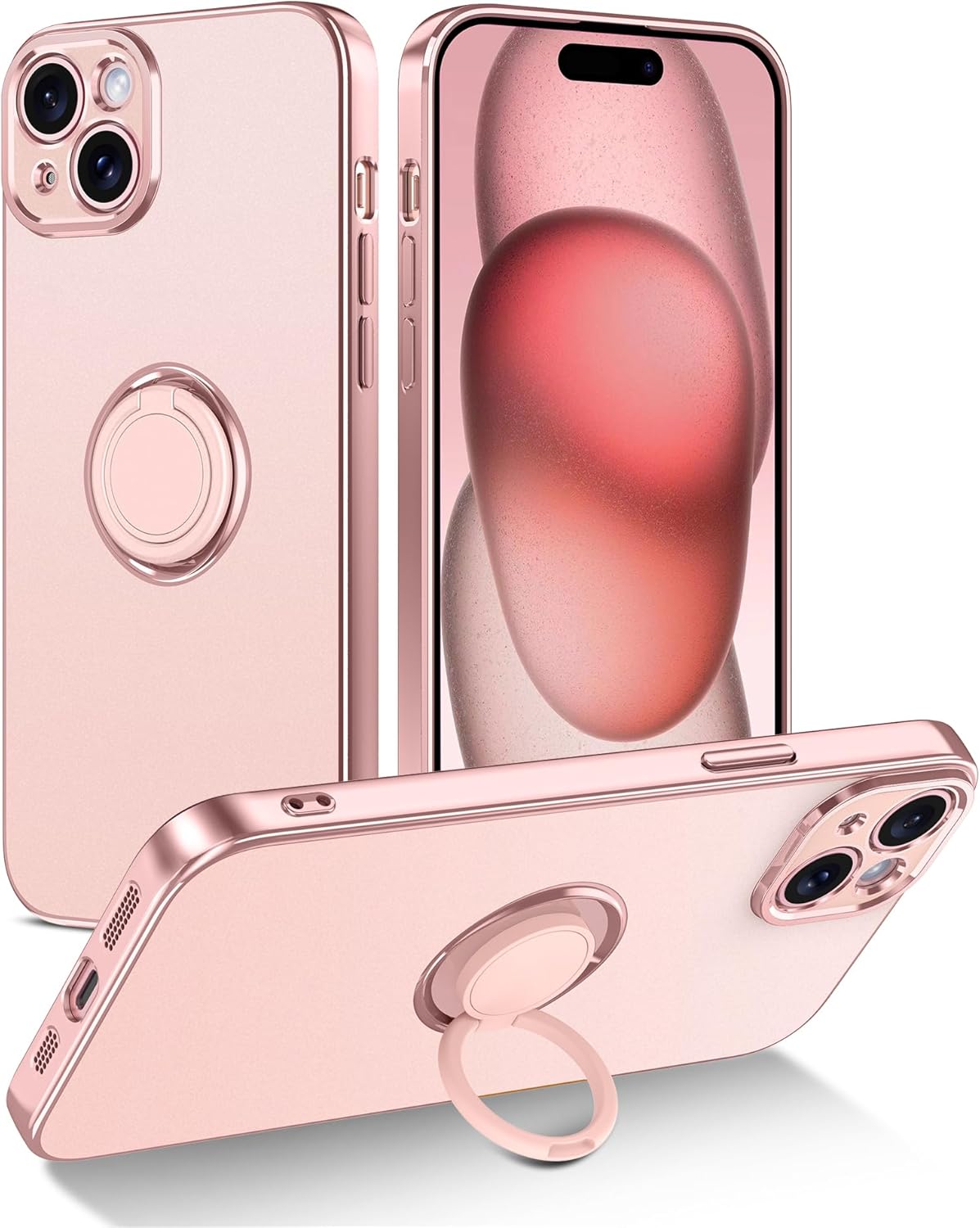 LONTECT Funda para iPhone 15, a prueba de golpes, delgada, resistente, resistente a las caídas, con soporte de anillo, duradera y antideslizante,