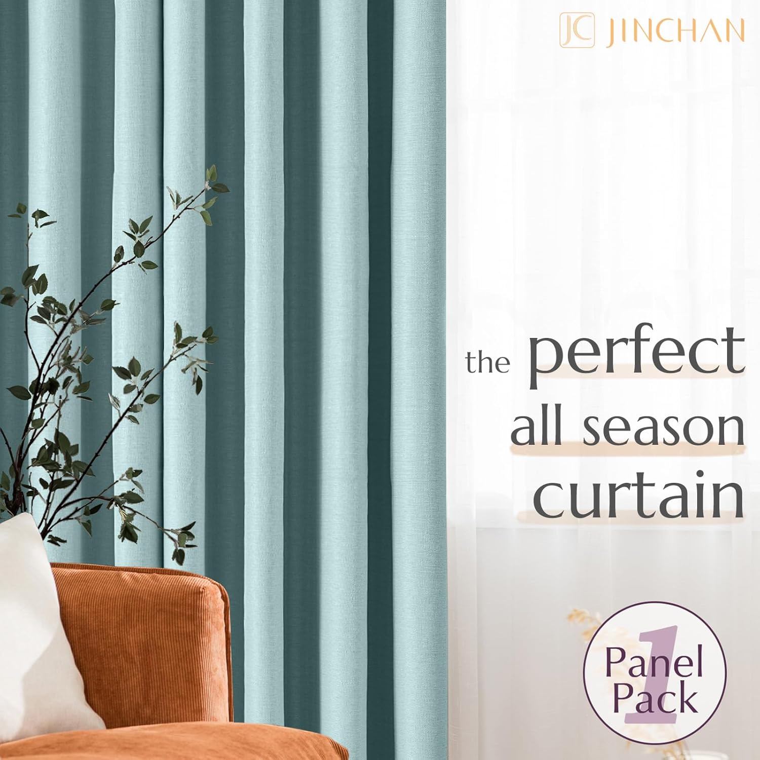 jinchan – Cortina oscurecedora con textura de lino, de 63pulgadas de largo, con aislamiento térmico y ojales, para sala de estar y dormitorio,