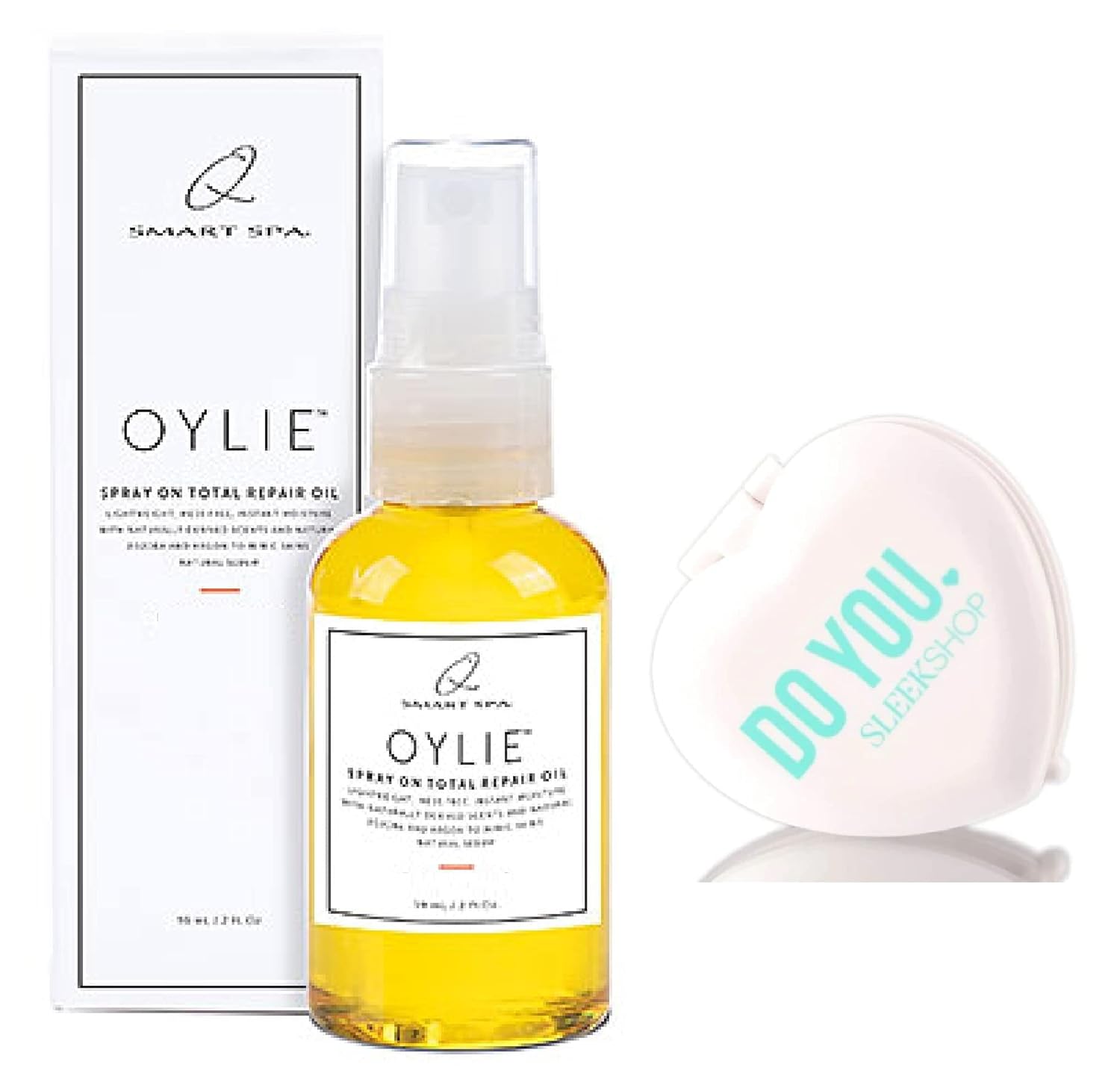 Sleekshop Mirror + Smart Spa OYLIE Spray On Total Repair Oil, jojoba, aceite de argán para cuerpo, brazos, piernas y piel (con espejo compacto de