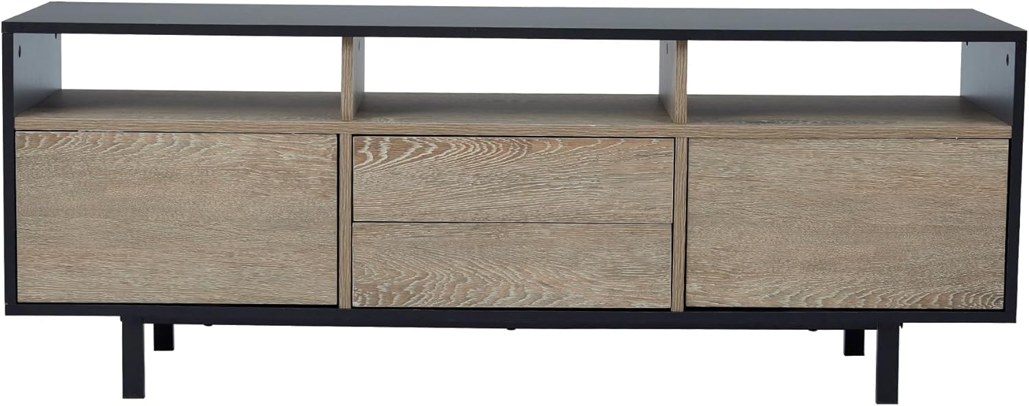 Teamson Home Bryson – Centro de entretenimiento de madera moderno de mediados de siglo con patas de metal, color negro y roble