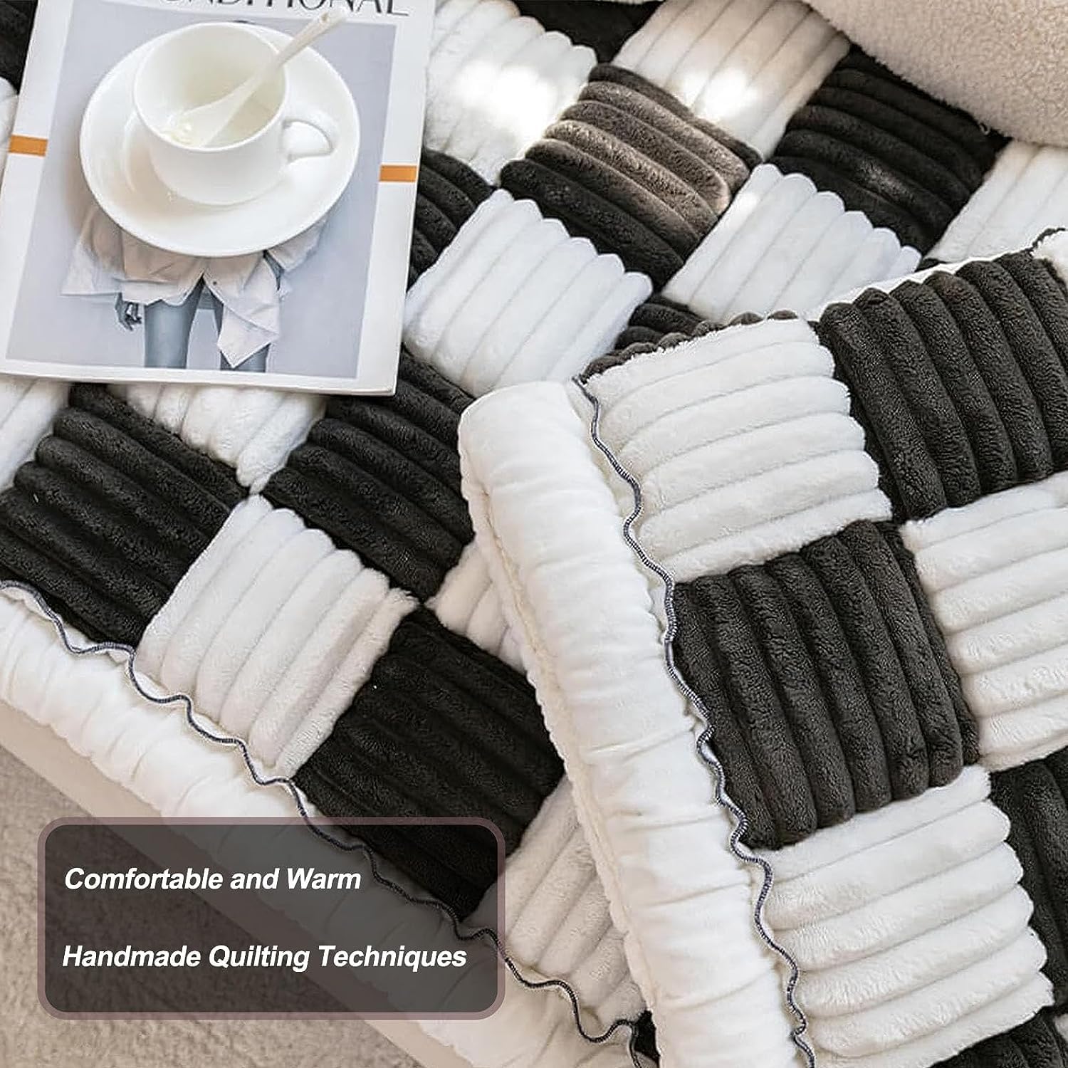Divertida funda de sofá mullida, funda de sofá cuadrada de color crema a cuadros grandes para mascotas, divertida funda mullida para sofá para