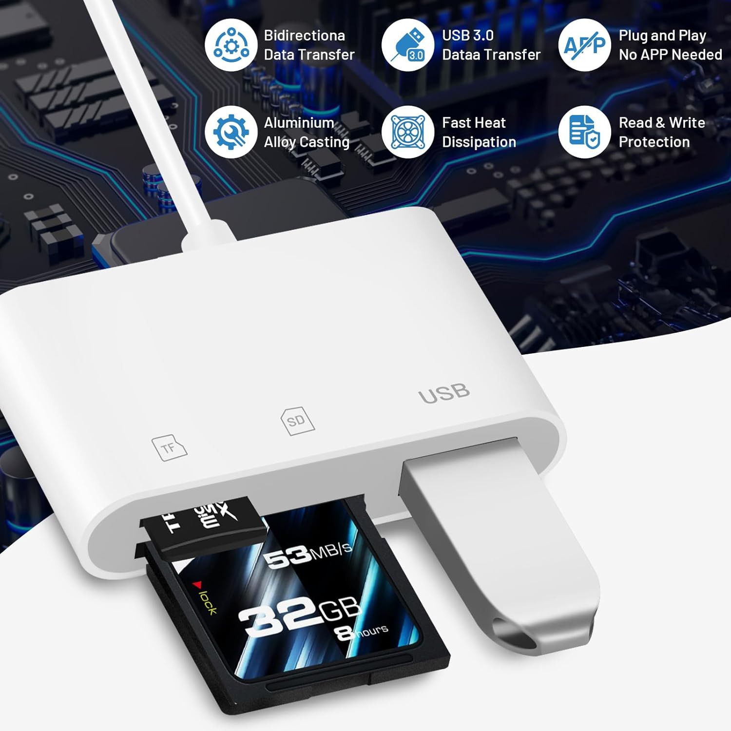 Lector de tarjetas USB C a SD, adaptador de tarjeta SD con SD MicroSD USB3.0 3 en 1, visor de cámara digital Plug and Play, lector de tarjetas de