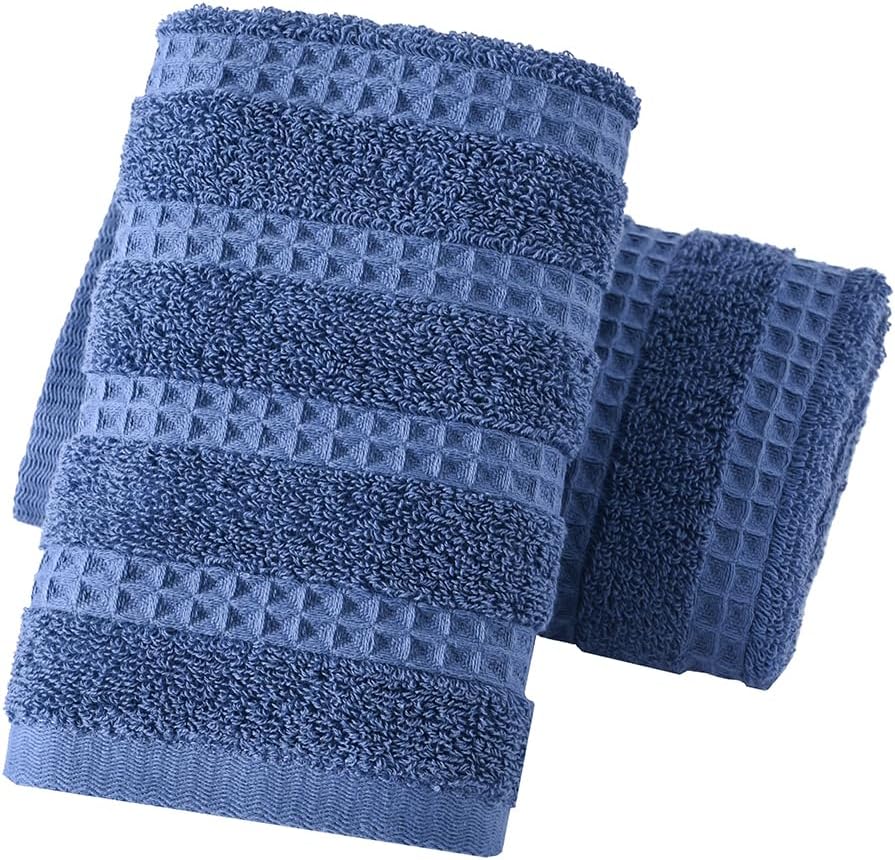 Toallas de mano azul marino, 100% algodón, tejido a rayas, de secado rápido, toallas de cocina ultra absorbentes y ligeras para baño (2 piezas,