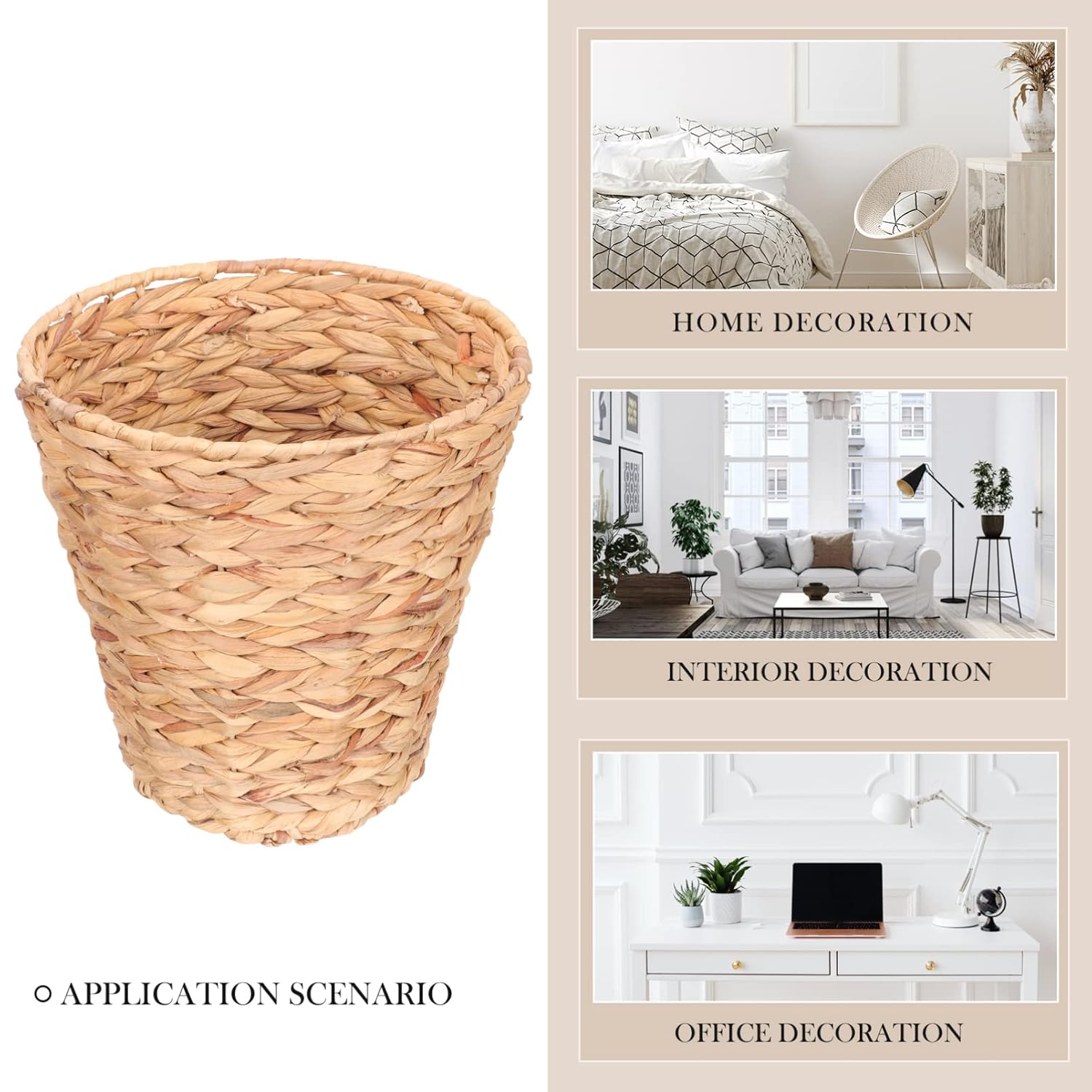 SEWACC Cesta de basura tejida de mimbre de jacinto de agua tejida natural, cubo de basura redondo para baño, artículos esenciales, lavandería, 10.6