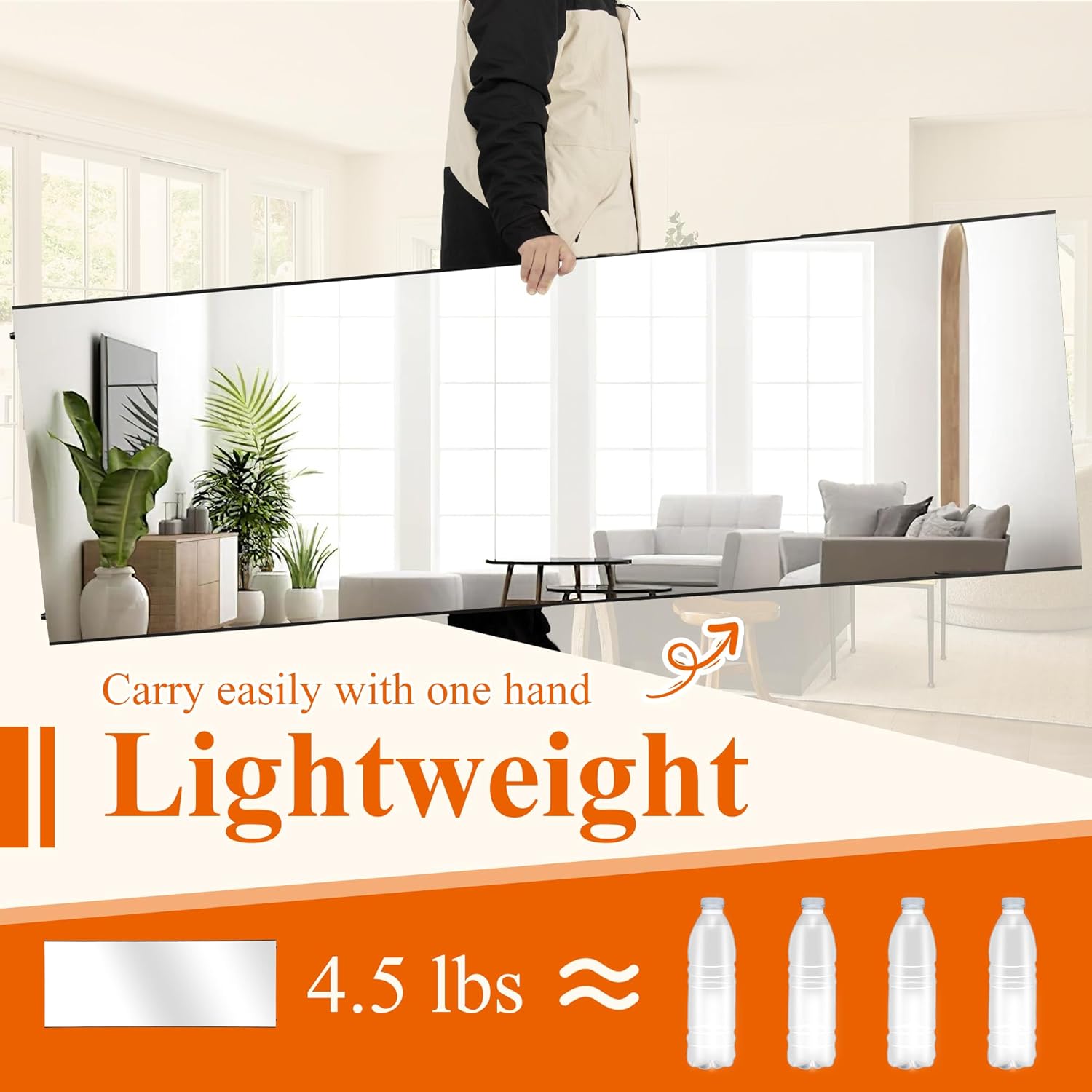PexFix Espejo de longitud completa de 71 x 24 pulgadas, sin vidrio, irrompible, para gimnasio, pared, grande, negro, sin vidrio, nanopelícula,