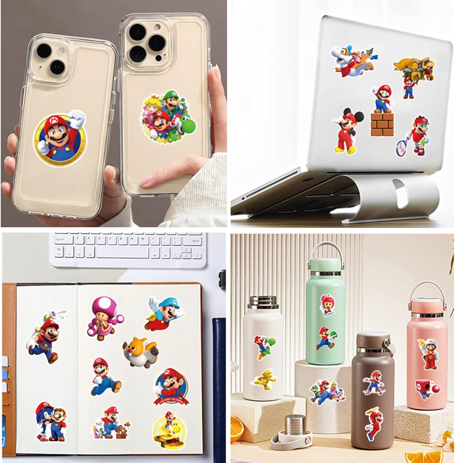 100 calcomanías de Super Mario, regalos de dibujos animados de Mario Bros para Kdis, calcomanías de vinilo impermeables para laptop de adolescentes,