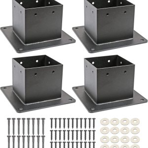 Voittozege 4 soportes de anclaje de poste de 4 x 4, soportes de poste de cubierta de madera resistente, kit de soporte de poste de madera recubierto Voittozege 4 soportes de anclaje de poste de 4 x 4, soportes de poste de cubierta de madera resistente, kit de soporte de poste de madera recubierto