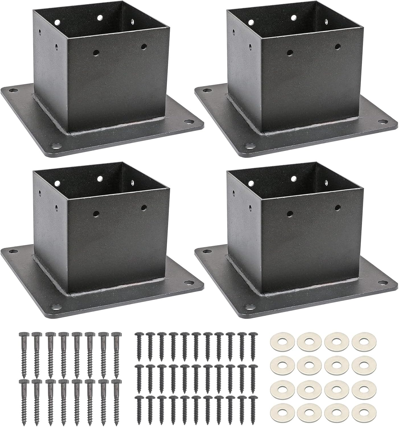 Voittozege 4 soportes de anclaje de poste de 4 x 4, soportes de poste de cubierta de madera resistente, kit de soporte de poste de madera recubierto