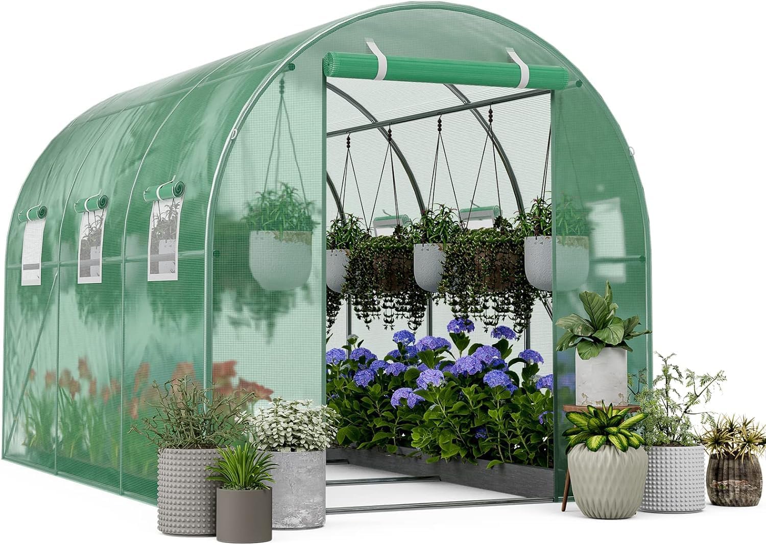 Invernaderos de 10 x 7 x 7 pies para exteriores, casa caliente resistente para plantas de jardín, túnel de invernadero grande, cubierta de