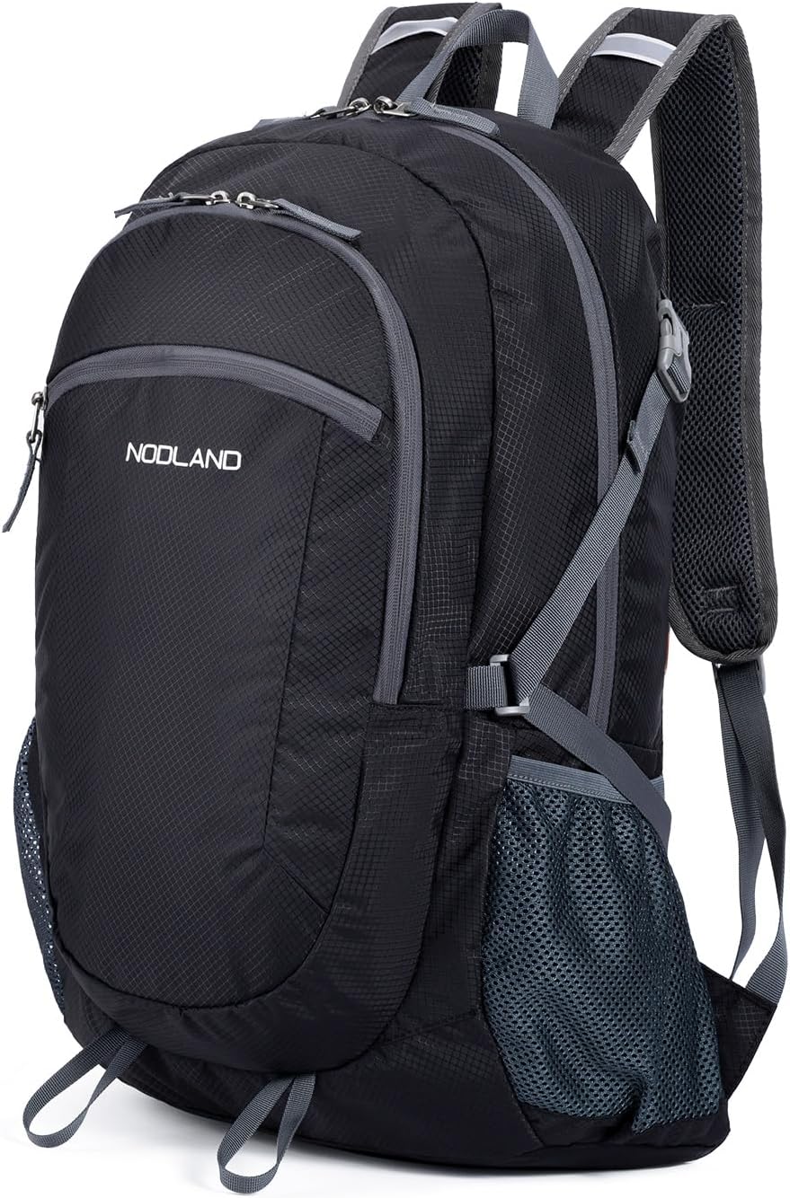 NODLAND – Mochila ligera y plegable para senderismo, 45L, resistente al agua, mochila de hidratación, Negro -, Mochilas Daypack