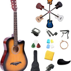 Rosefinch Guitarra acústica de 38 pulgadas, tamaño 34, para principiantes, adultos, niños, viajes, con kit de iniciación de correa de guitarra Rosefinch Guitarra acústica de 38 pulgadas, tamaño 34, para principiantes, adultos, niños, viajes, con kit de iniciación de correa de guitarra