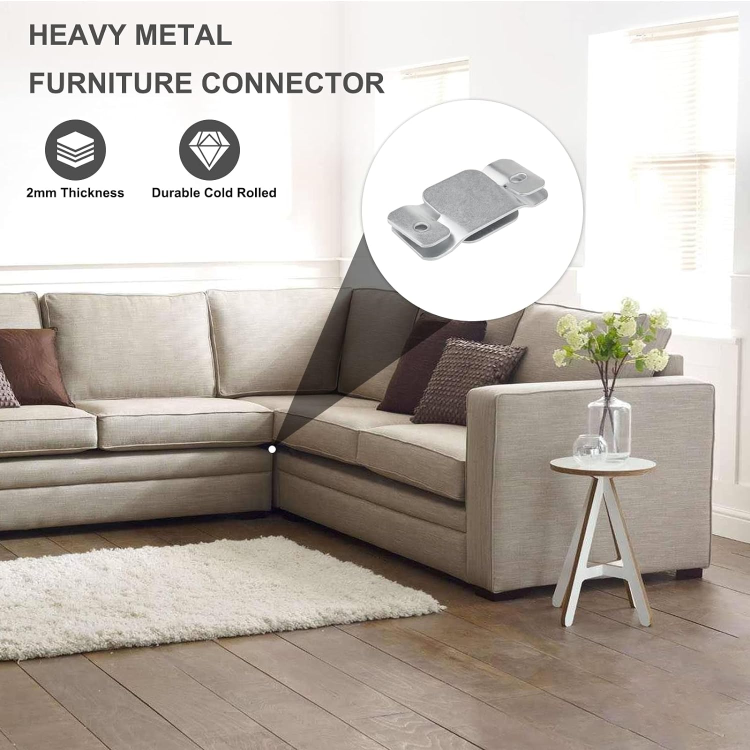 4 piezas de conectores seccionales de sofá de metal, conectores de sofá, conector de muebles entrelazados con 10 tornillos
