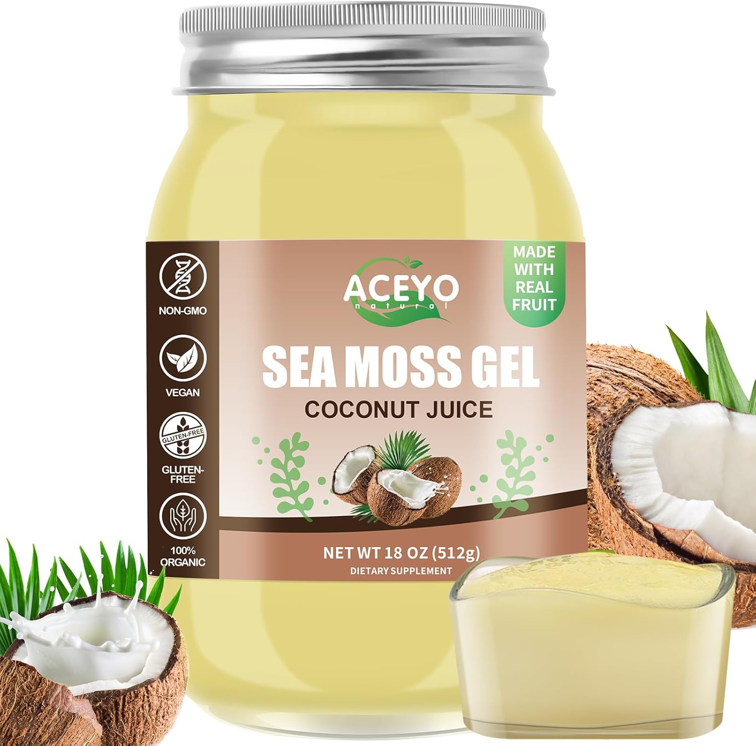 Gel de musgo marino saborizado Irish Seamoss Gel orgánico crudo vegano coco 102 vitaminas y minerales cosechados en la naturaleza sin OMG inmune