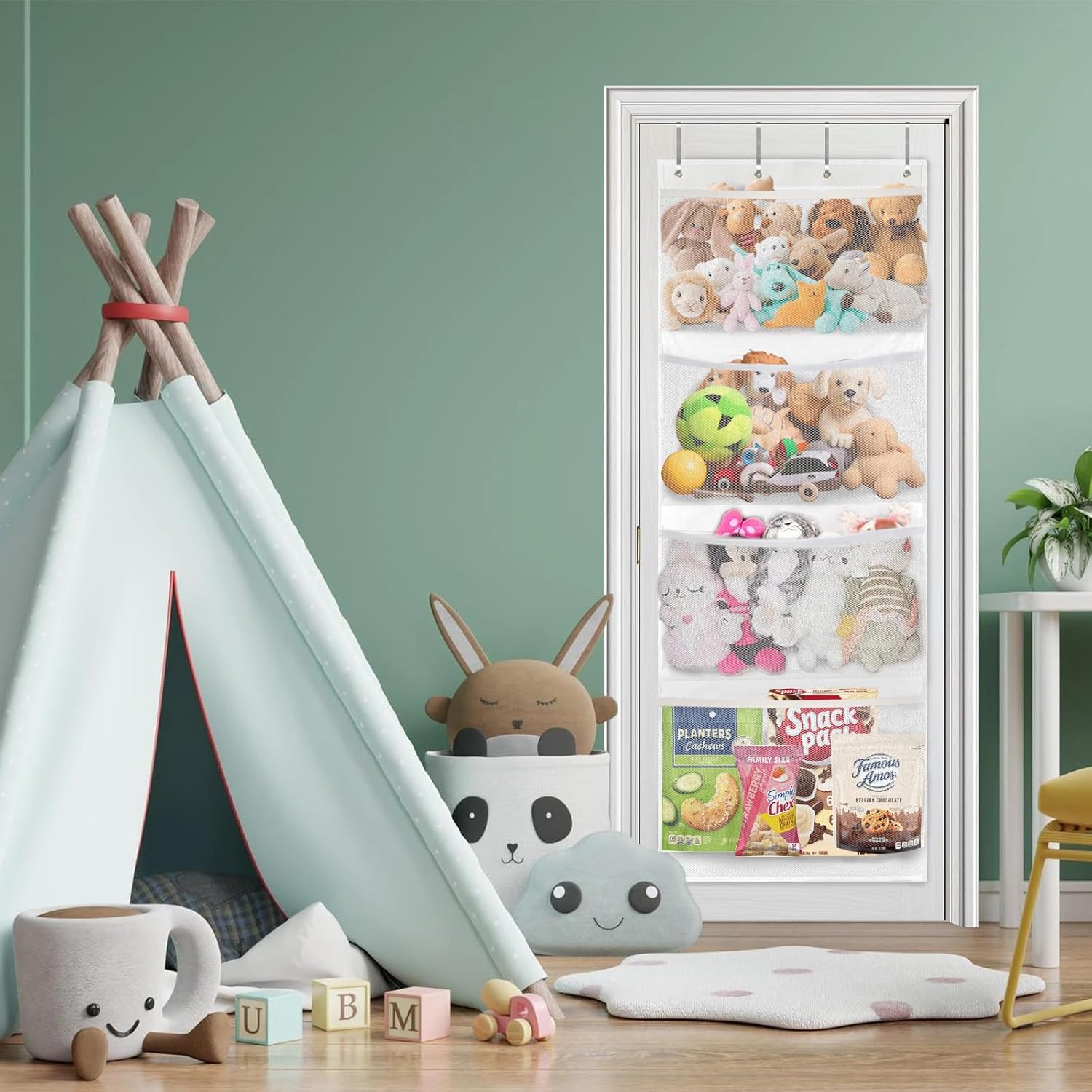 Almacenamiento de animales de peluche, organizador sobre la puerta para almacenamiento de juguetes de peluche, suministros para bebés y otros