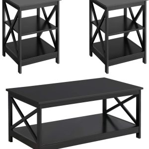 Topeakmart X-Design – Juego de 3 mesas de sala de estar, con 1 mesa auxiliar y 2 mesas laterales para sofá, color negro Topeakmart X-Design – Juego de 3 mesas de sala de estar, con 1 mesa auxiliar y 2 mesas laterales para sofá, color negro