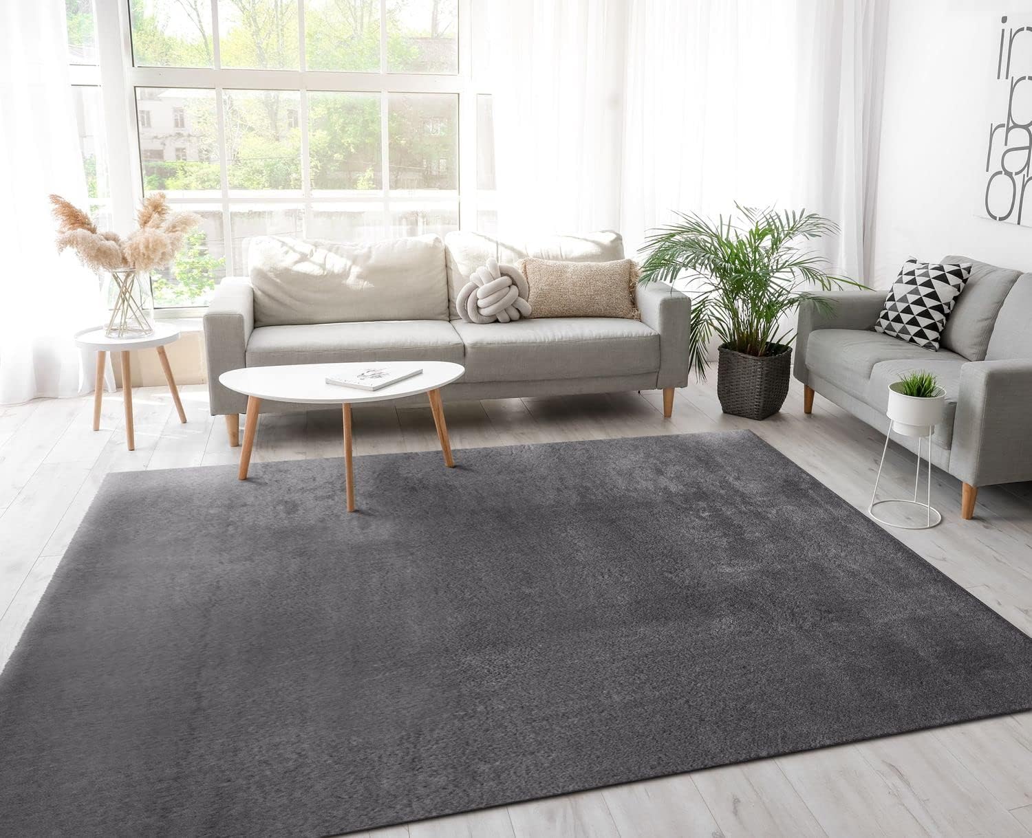 Paco Home Alfombra suave lavable en gris oscuro antracita acogedora antideslizante color sólido, tamaño 5’3″ x 7’3″