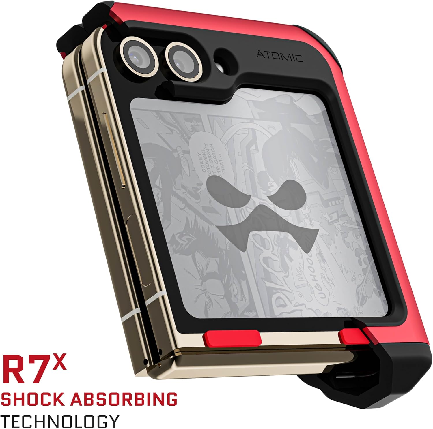 Ghostek ATOMIC – Funda delgada para Samsung Galaxy Z Flip 5 transparente con parachoques de metal de aluminio rojo, de alta calidad, resistente,