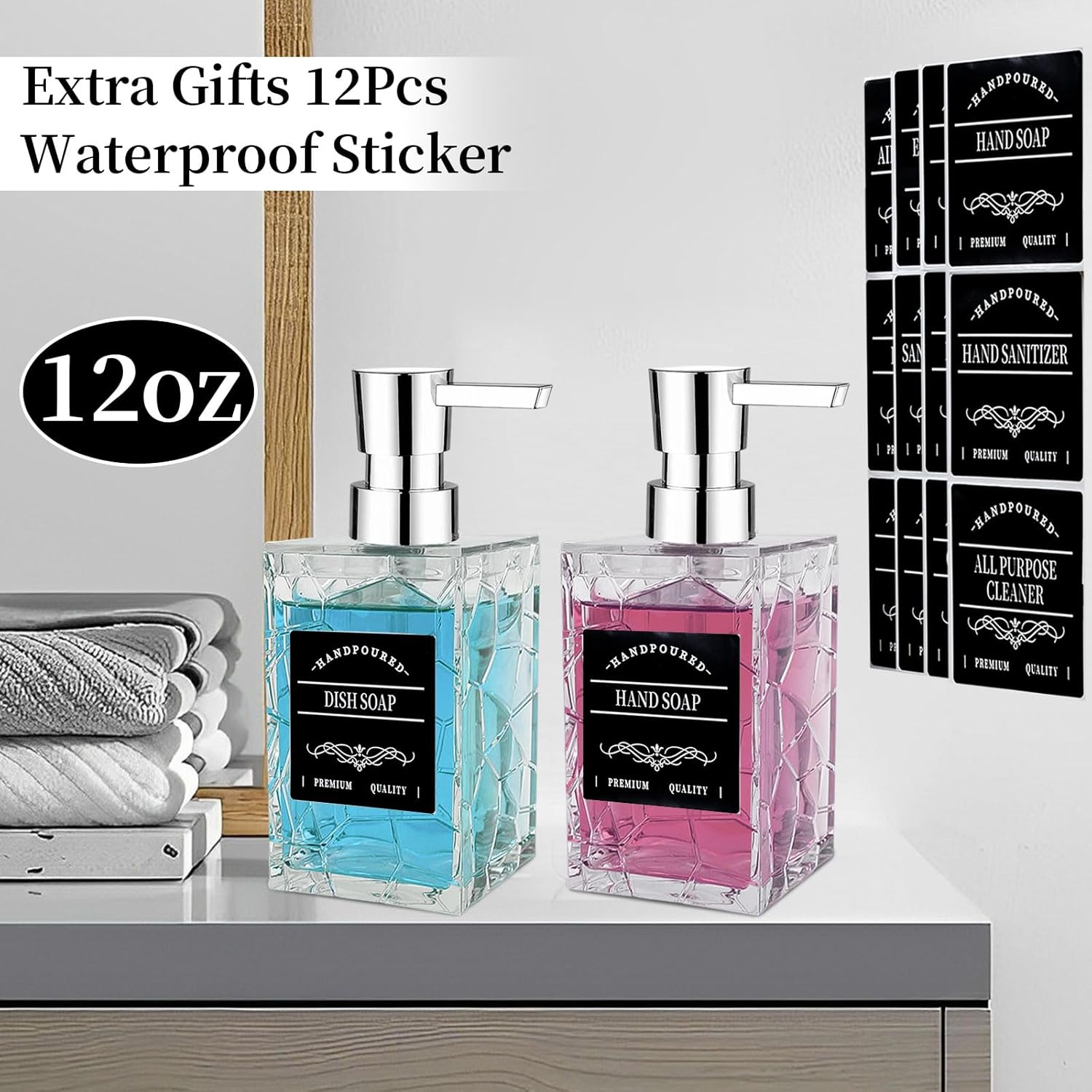 Paquete de 3 dispensadores de jabón transparentes para encimera de baño, dispensador de jabón recargable para cocina y baño, juego de dispensador de