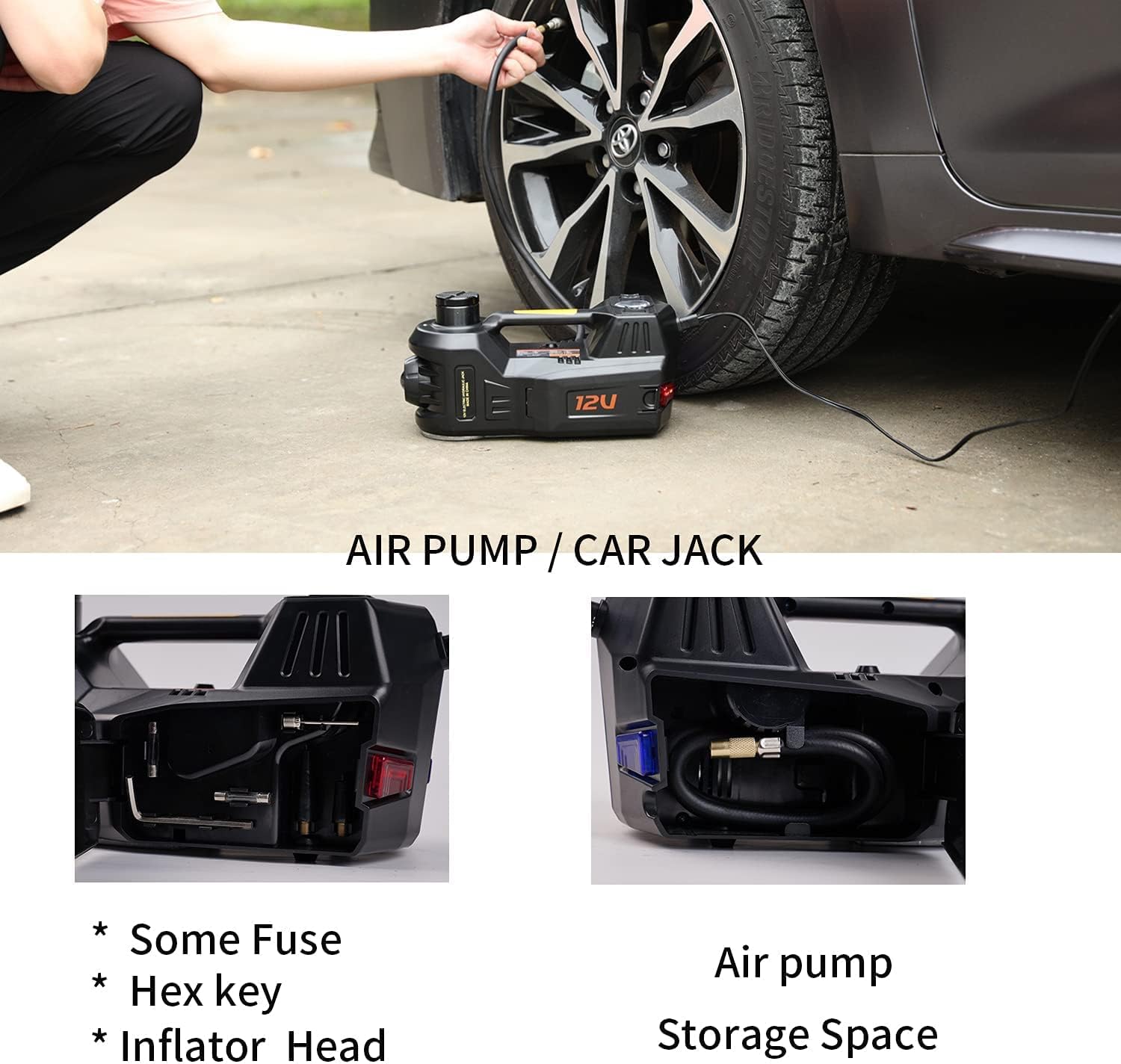 ROGTZ – Kit de gato eléctrico hidráulico para automóvil con llave de impacto y bomba de inflado de neumáticos, gato hidráulico de 5 toneladas y 12 V