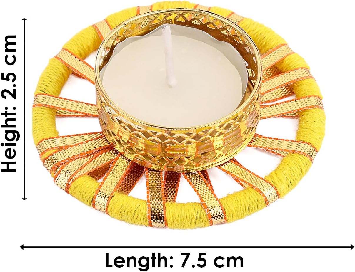 SATVIK – 4 piezas redondas de chakras de metal Dia Festive Diwali Pooja Pujan Portavelas de té Lámpara de aceite para el hogar Mandir Oficina