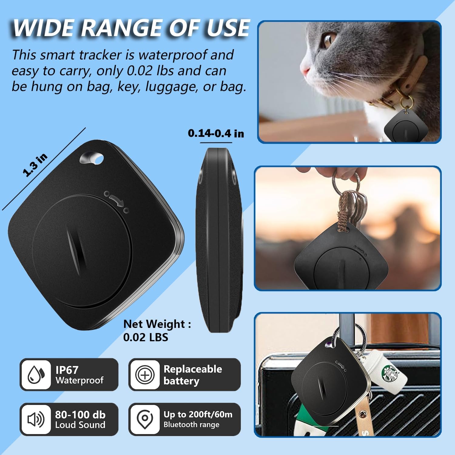 Buscador de llaves con localizador de artículos Bluetooth, funciona con Find My, rastreador de llaves perdidas con artículo de sonido, rastreador de