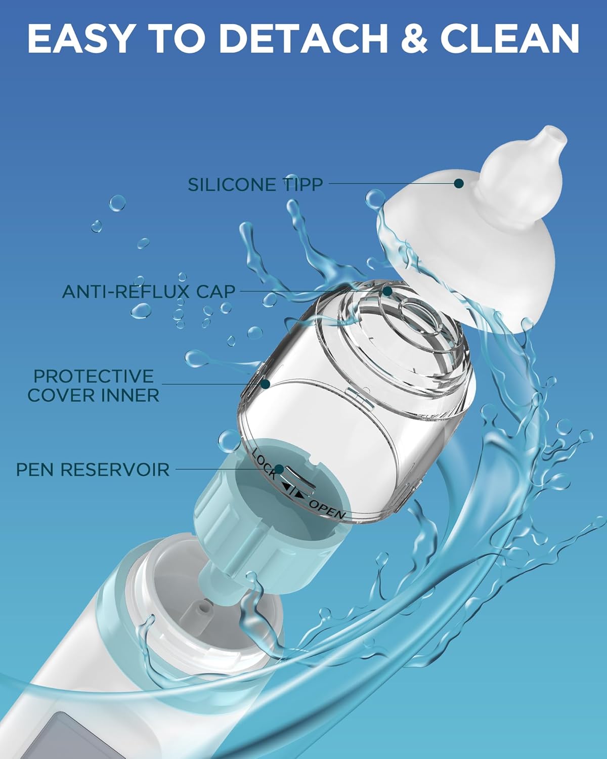 Aspirador nasal para bebé, recargable eléctrico con 3 puntas de silicona y música, luz colorida, limpia automáticamente la nariz del bebé, azul