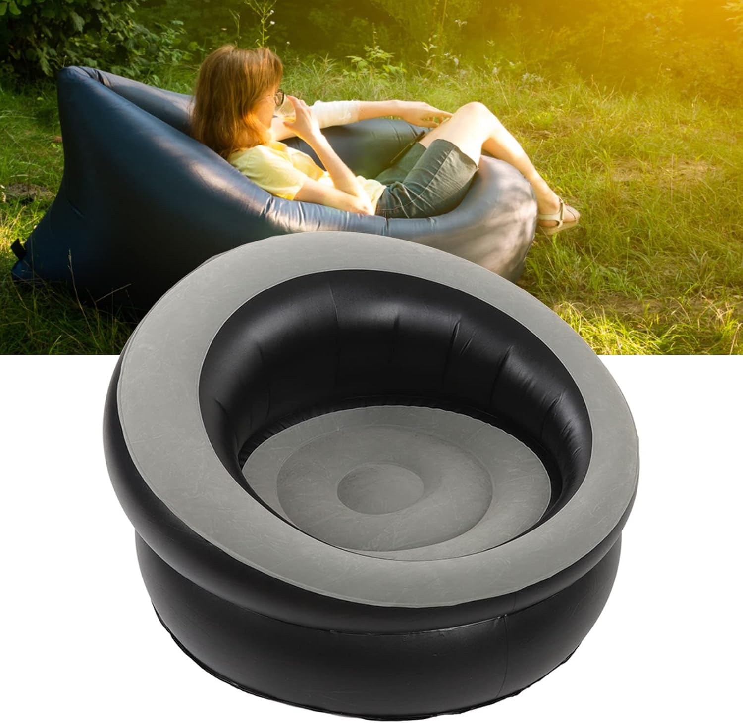 Silla redonda inflable para exteriores, sillas individuales inflables para exteriores, muebles modernos para jardín, campamento, viajes, playas,