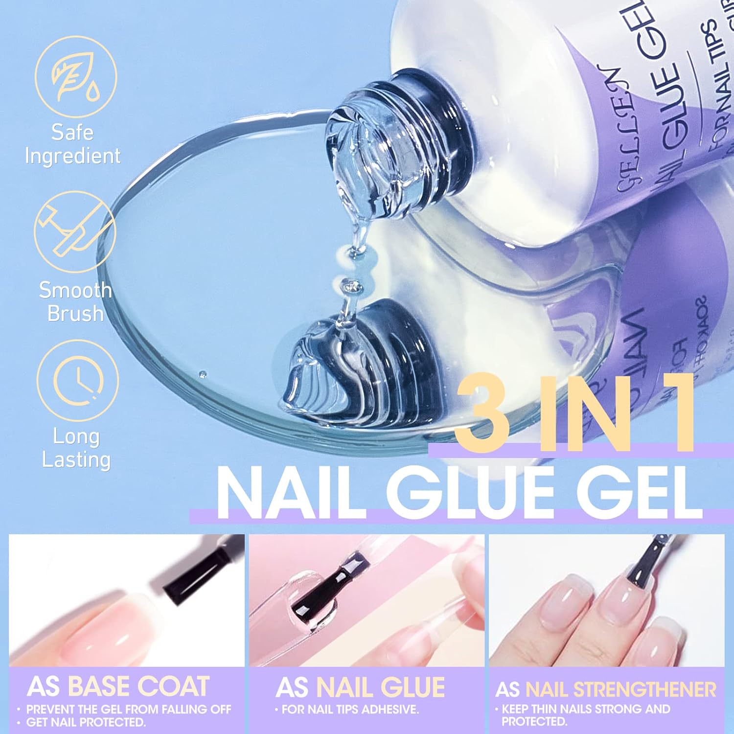 Gellen Kit de puntas de uñas y gel de pegamento, kit de uñas de gel x 240 piezas de puntas de uñas postizas mate completo, gel de pegamento de uñas