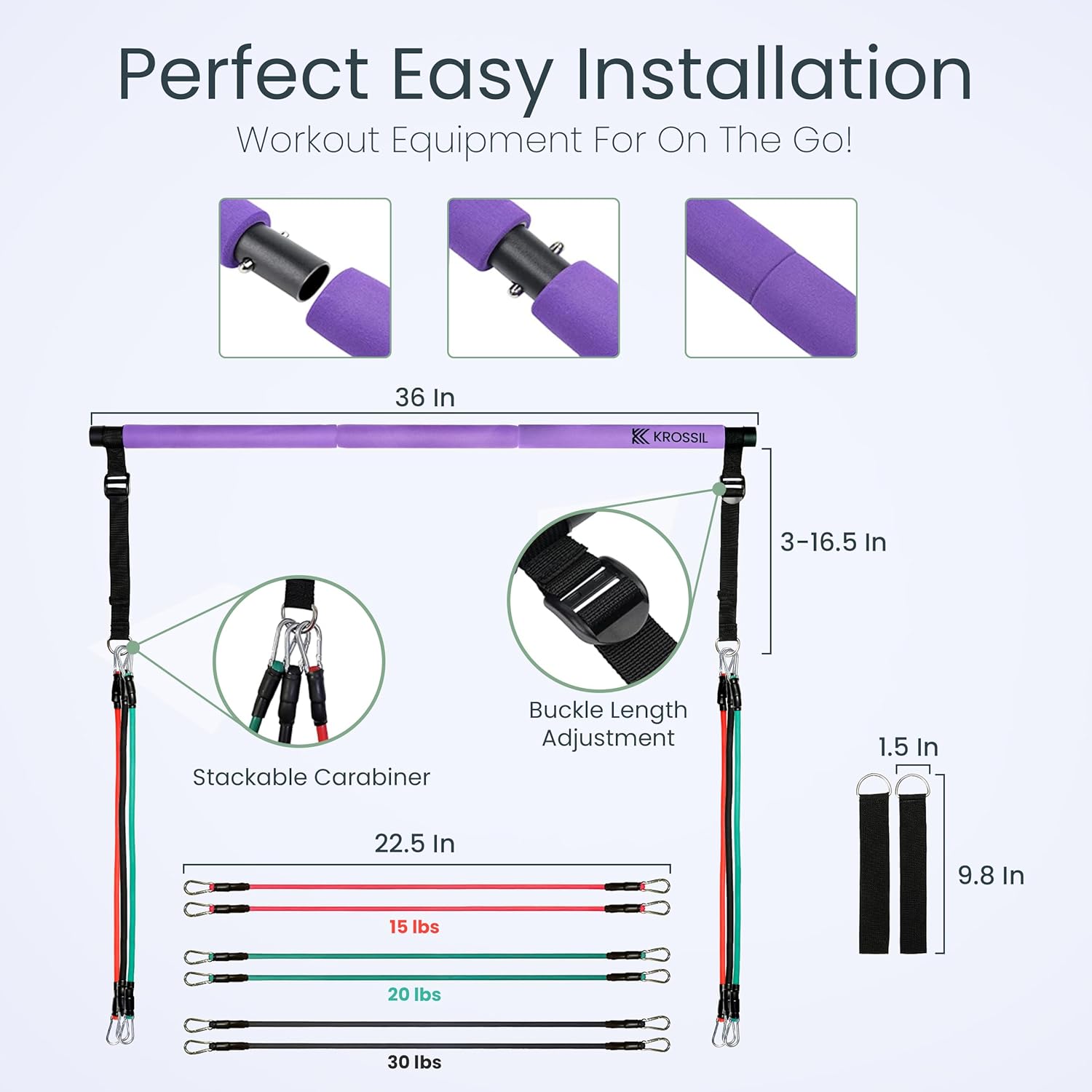 Portable Pilates Bar with Resistance Bands – Adjustable Fitness Kit for Home Workouts – 6 Resistance Bands + 5 Exercise Loop Bands – Natural Latex