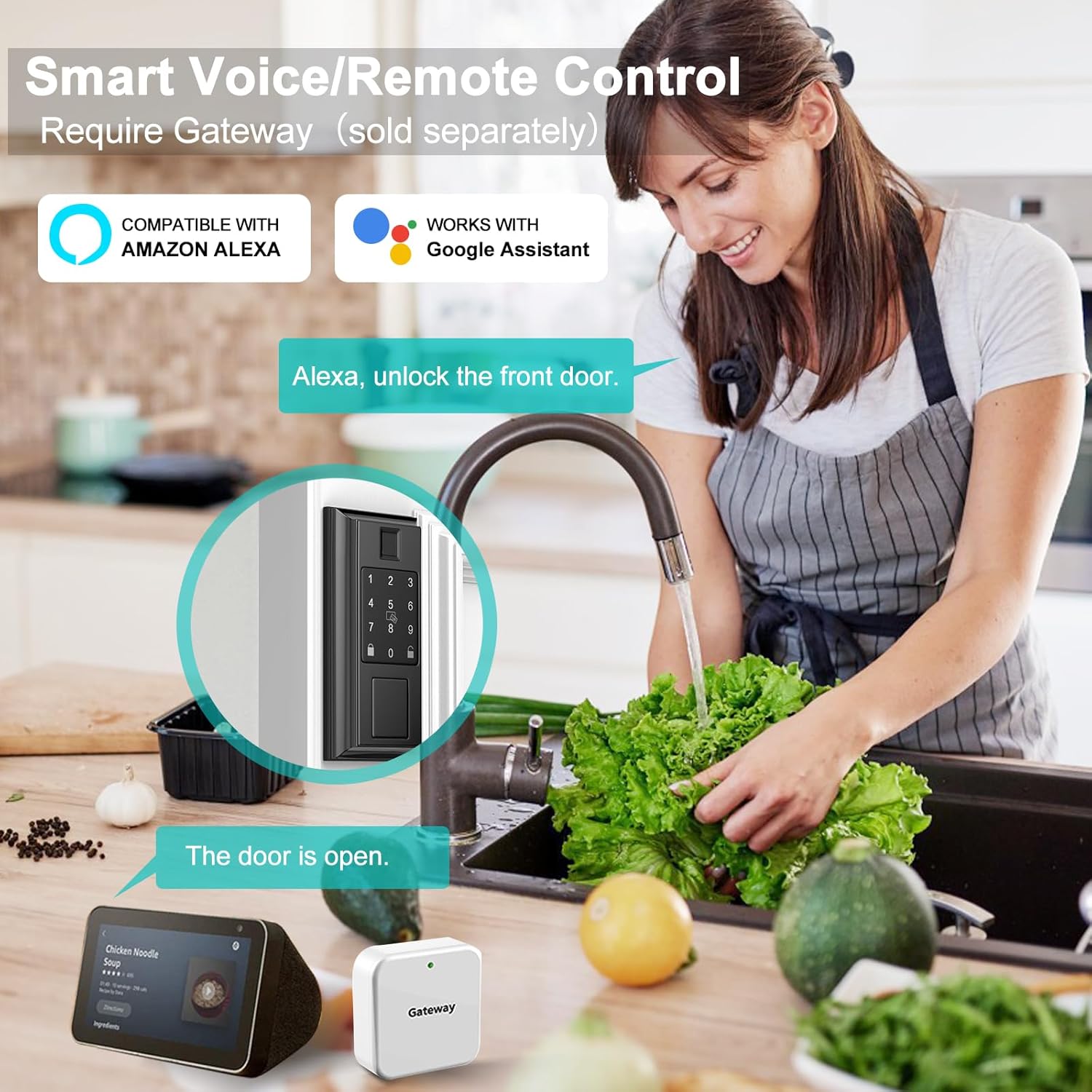Narpult Cerradura inteligente  Cerradura de puerta de entrada sin llave  Teclado electrónico  Cerraduras inteligentes para puerta delantera, a