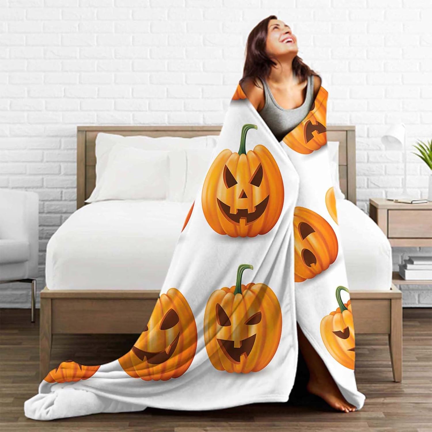 Manta de franela de calabaza de Halloween de 60 x 80 pulgadas, suave, acogedora, mullida y cálida para adultos en sofá, cama, 80 x 60 pulgadas